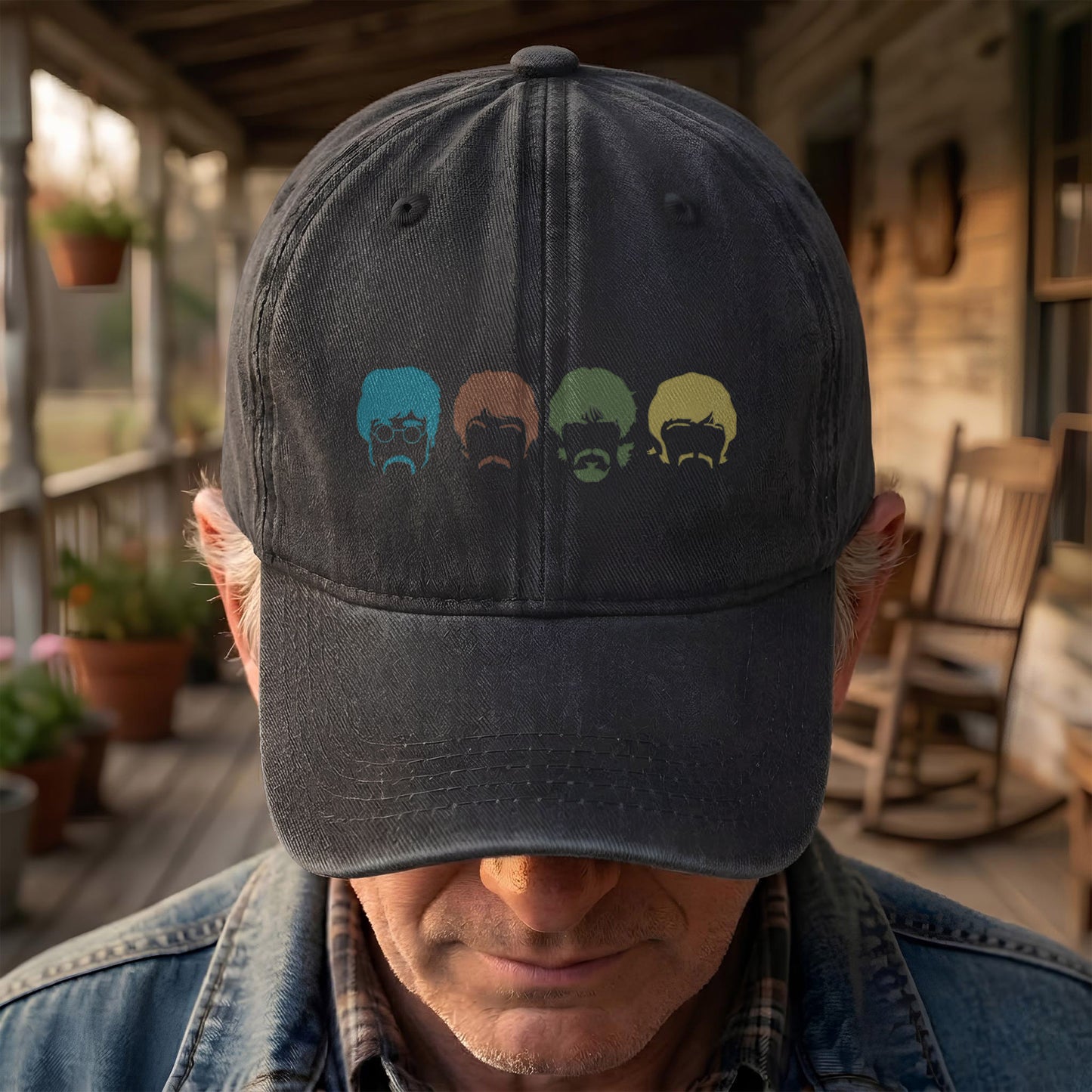 The Fabulous Four Faces Denim Cap – Retro The Beatles Tribute Merch Dad Hat (With Box)