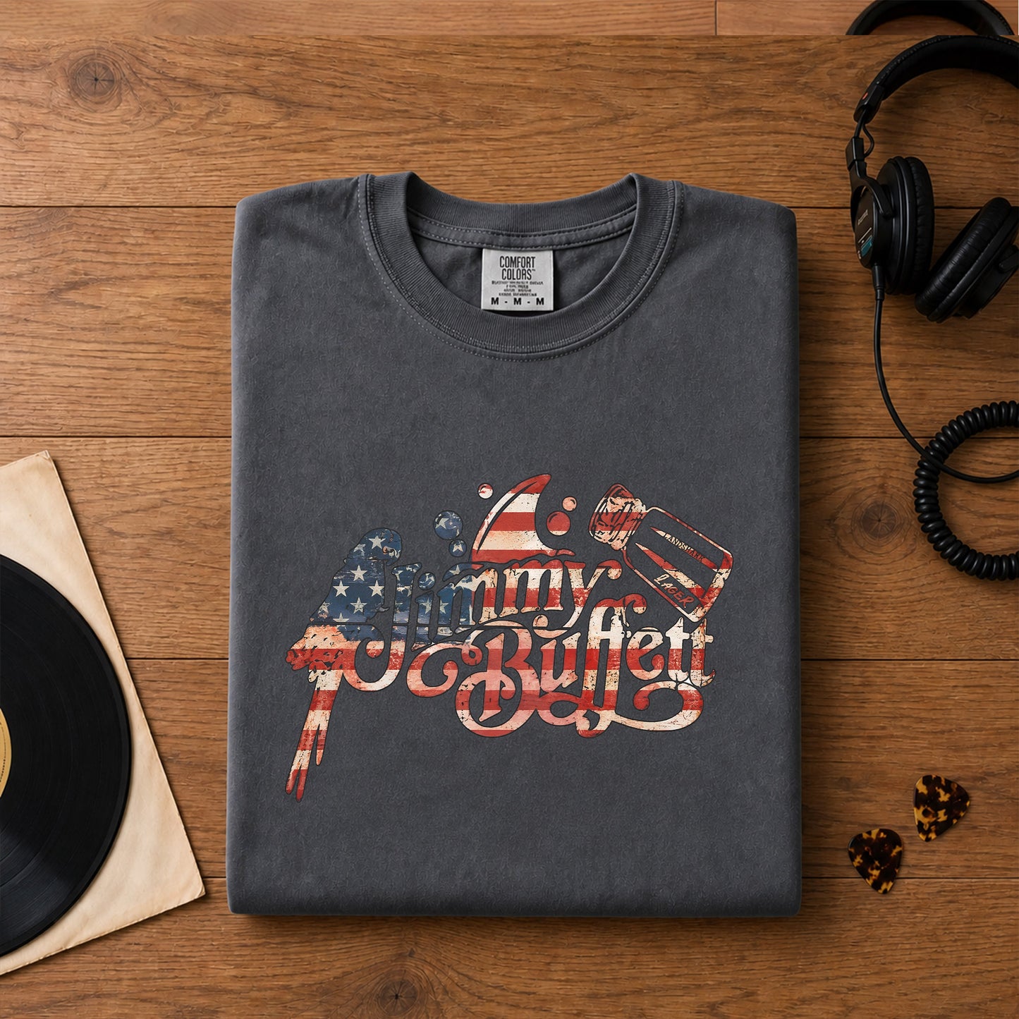 Jimmy Buffett Patriotic American Flag Graphic 4th of July T-Shirt – Retro Rock Metal Music Fan Merch Tee