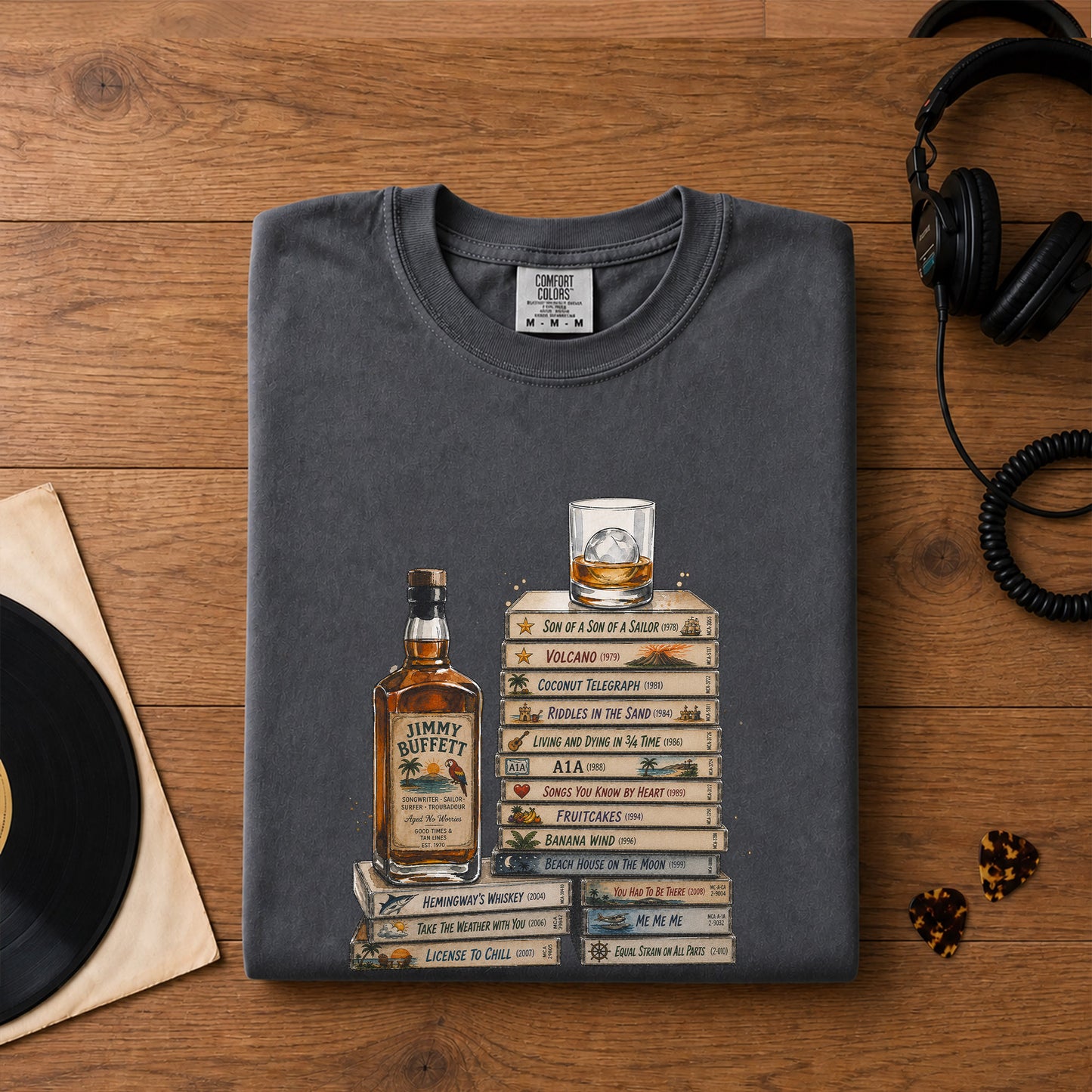 Jimmy Buffett Cassette Album Collection Vintage T-Shirt – Retro Music Jimmy Buffett Merch Tee