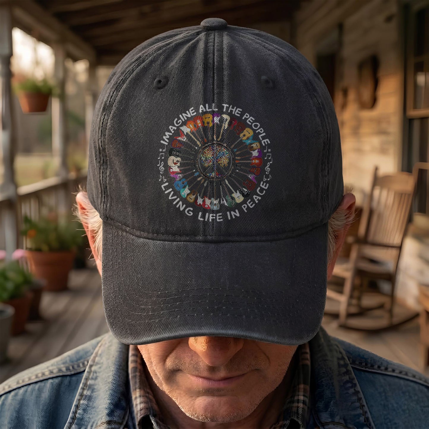 Imagine All The People Living Life In Peace Denim Cap – Retro Music John Lenon Cap Gift For Dad (With Box)