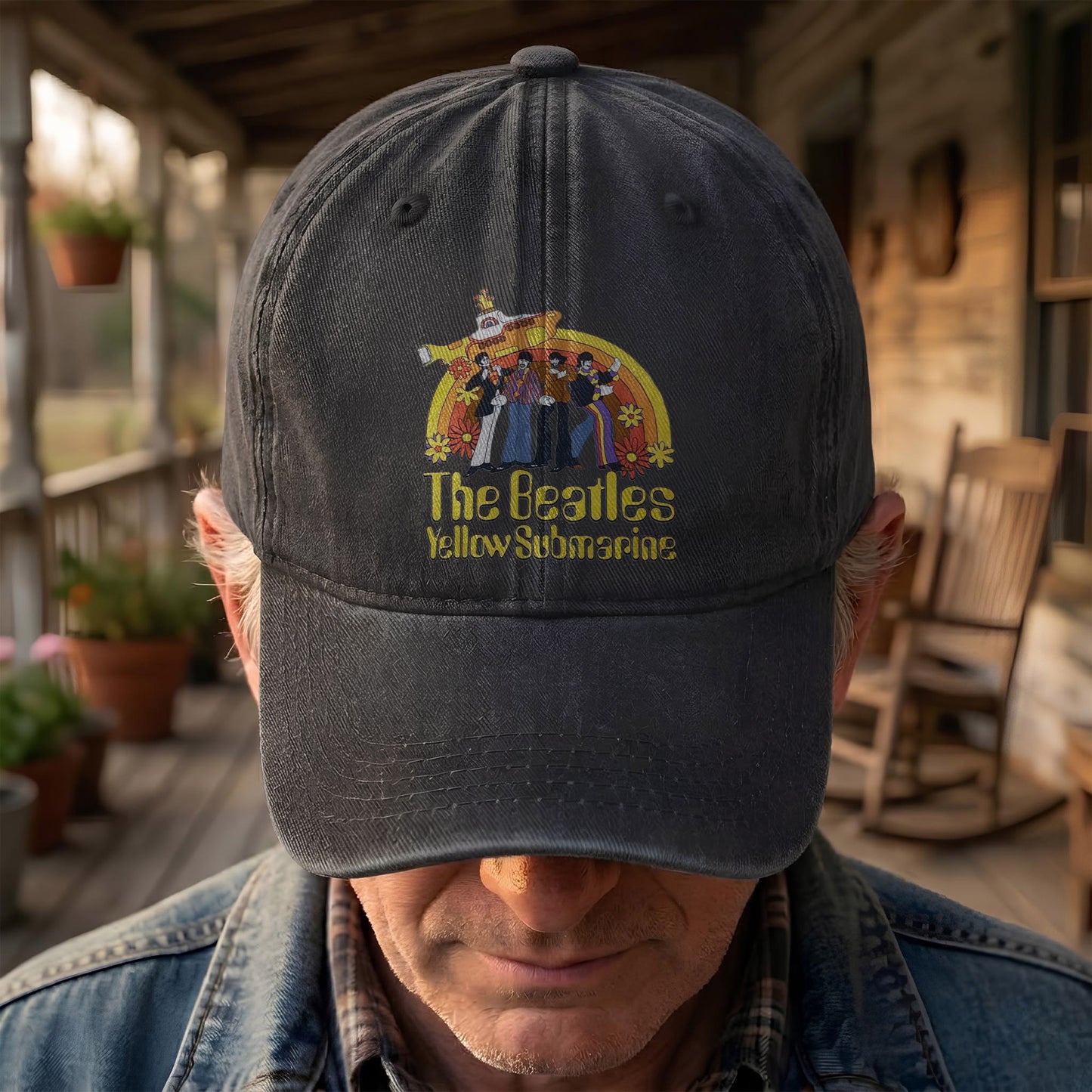 The Beatles Yellow Submarine Denim Dad Cap – Iconic Album Design ( With BOX)
