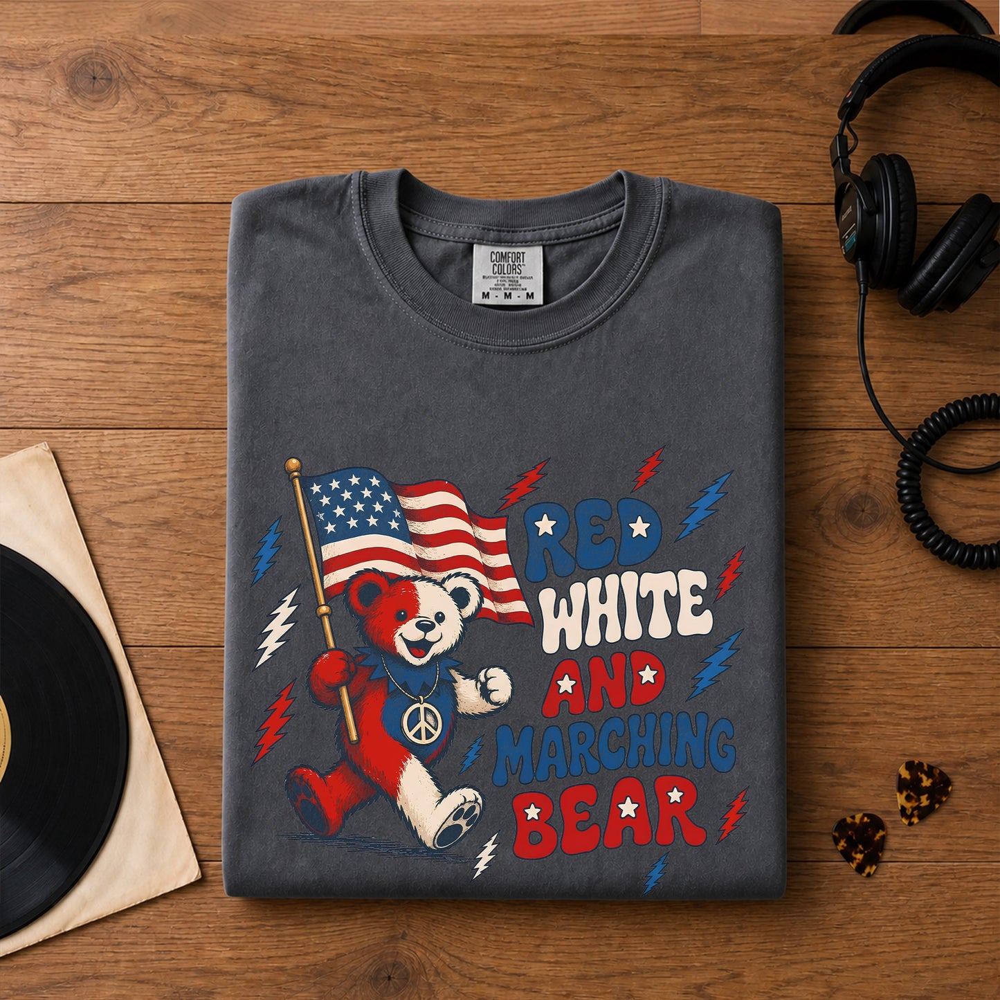 Grateful Dead Red White and Marching Bear Graphic 4th of July Patriotic T-Shirt – Retro Rock Metal Music Fan Merch Tee