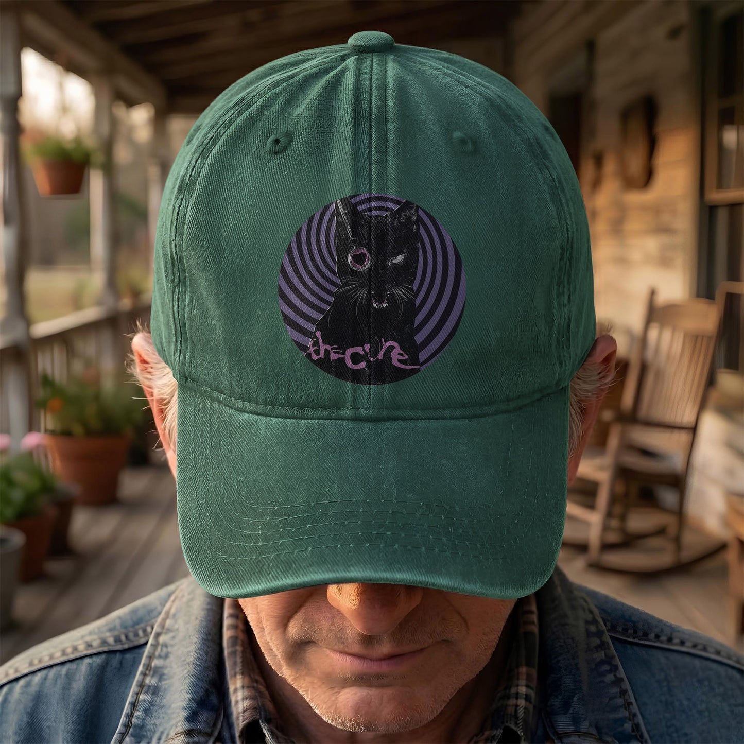 The Cure Black Cat Denim Cap – Retro The Cure Tribute Merch Dad Hat (With Box)