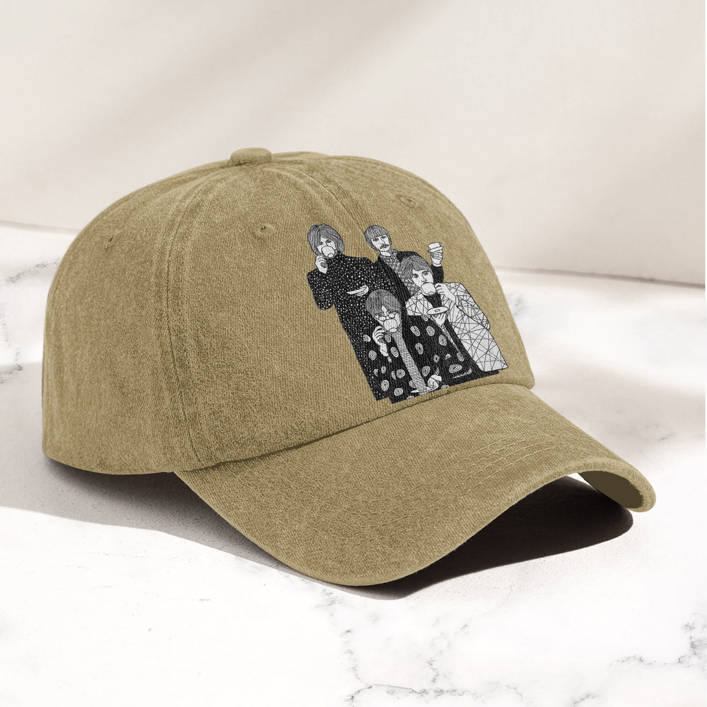 The Beatles Drinking Tea Denim Cap – Retro Vintage Rock Band Dad Cap Gift For Dad (With Box)