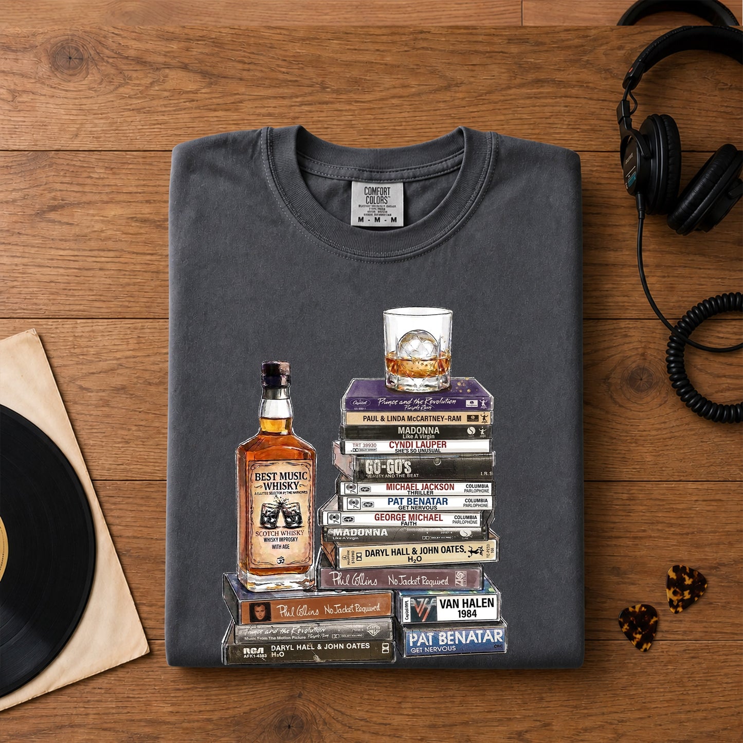 1980s Rock Album Cassette Collection T-Shirt – Retro Rock Music Michael Jackson Madonna and Bands Merch Tee