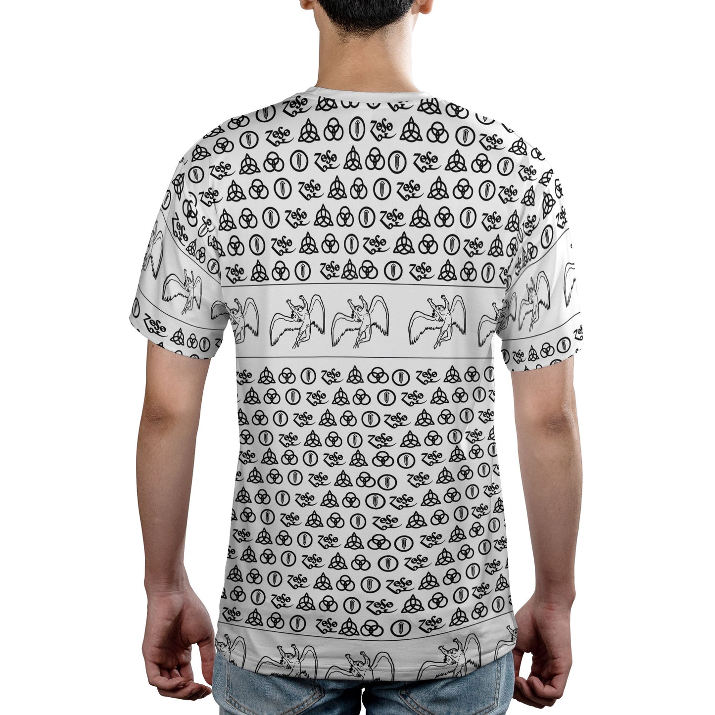 Led Zeppelin Four Symbols All Over Print Graphic T-Shirt – Retro Rock Metal Music Fan Merch Tee