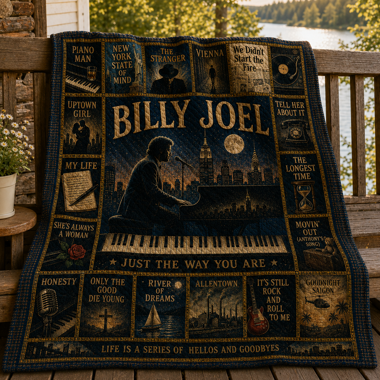 Billy Joel  Quilt Blanket – Iconic Symbols Tribute To The Piano Man