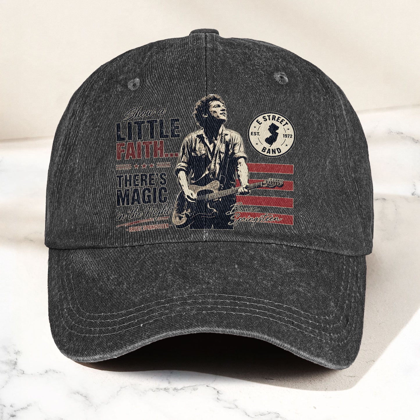 Bruce Springsteen Thunder Road Lyrics There's Magic In The Night Denim Cap – Retro Vintage Dad Cap Gift For Dad (With Box)