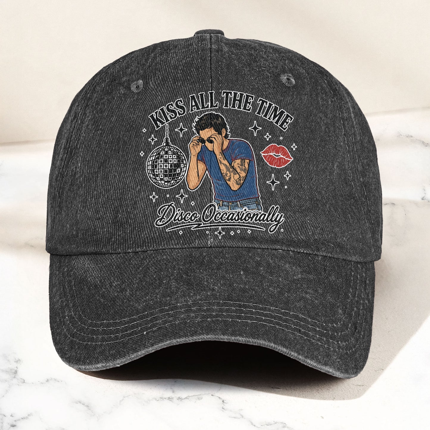 Harry Styles Kiss All The Time Disco Occasionally Music Merch Denim Cap – Retro Vintage Dad Cap Gift For Dad (With Box)