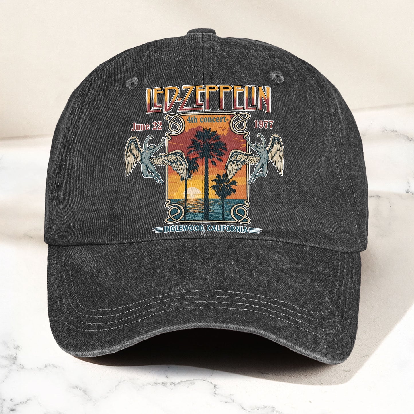Led Zeppelin 1977 California Concert Graphic Music Merch Denim Cap – Retro Vintage Dad Cap Gift For Dad (With Box)