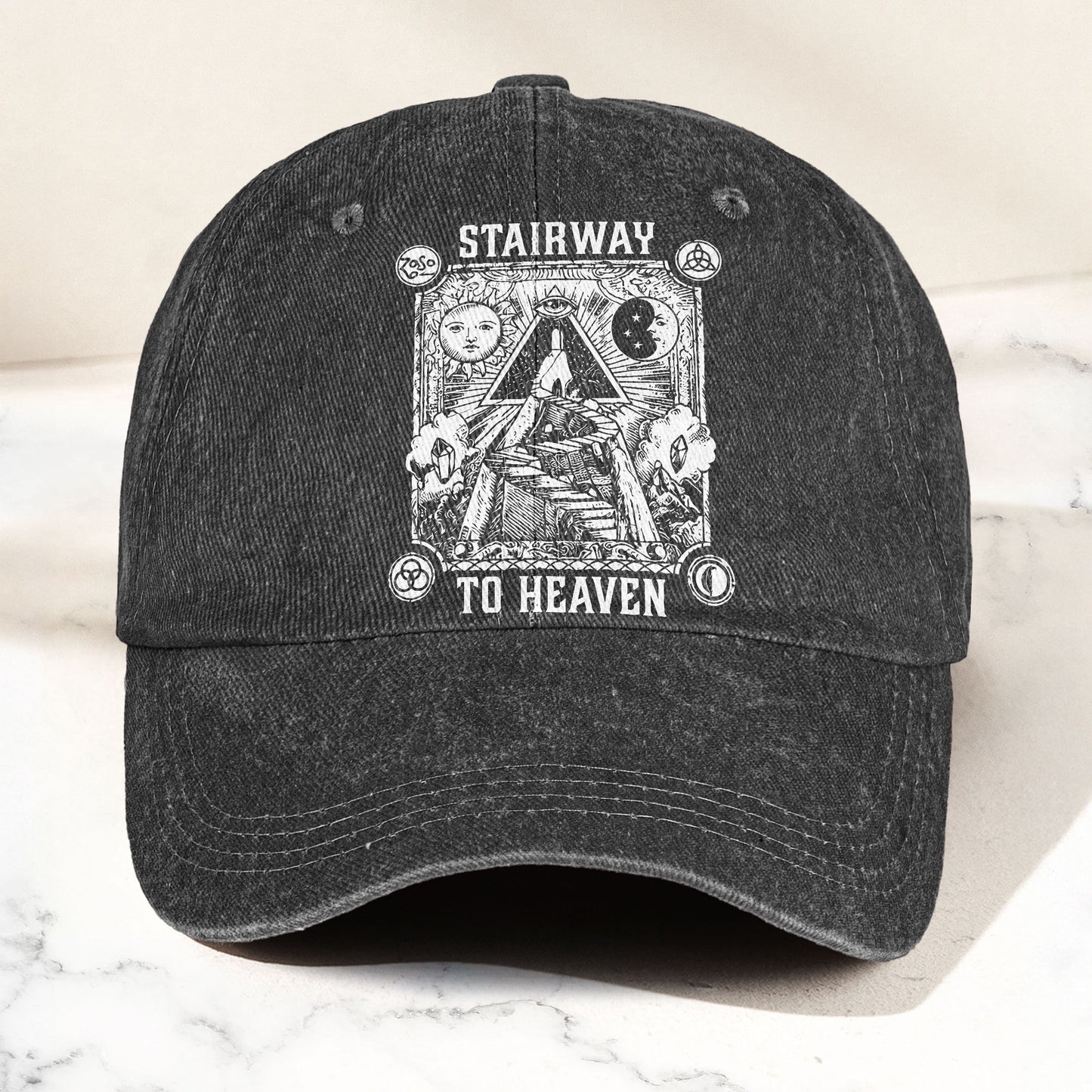 Led Zeppelin Stairway To Heaven Zoso Symbols Music Merch Denim Cap – Retro Vintage Dad Cap Gift For Dad (With Box)