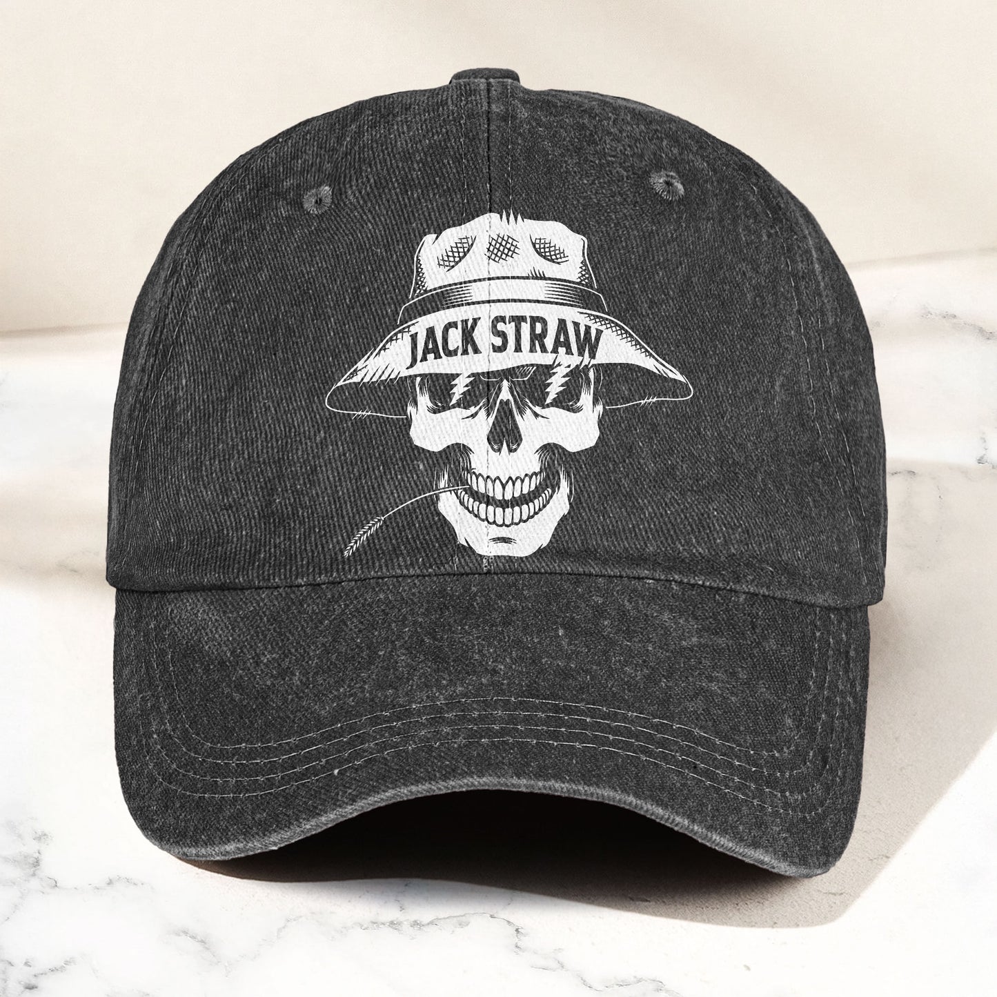 Grateful Dead Jack Straw Skull Lightning Eyes Music Merch Denim Cap – Retro Vintage Dad Cap Gift For Dad (With Box)