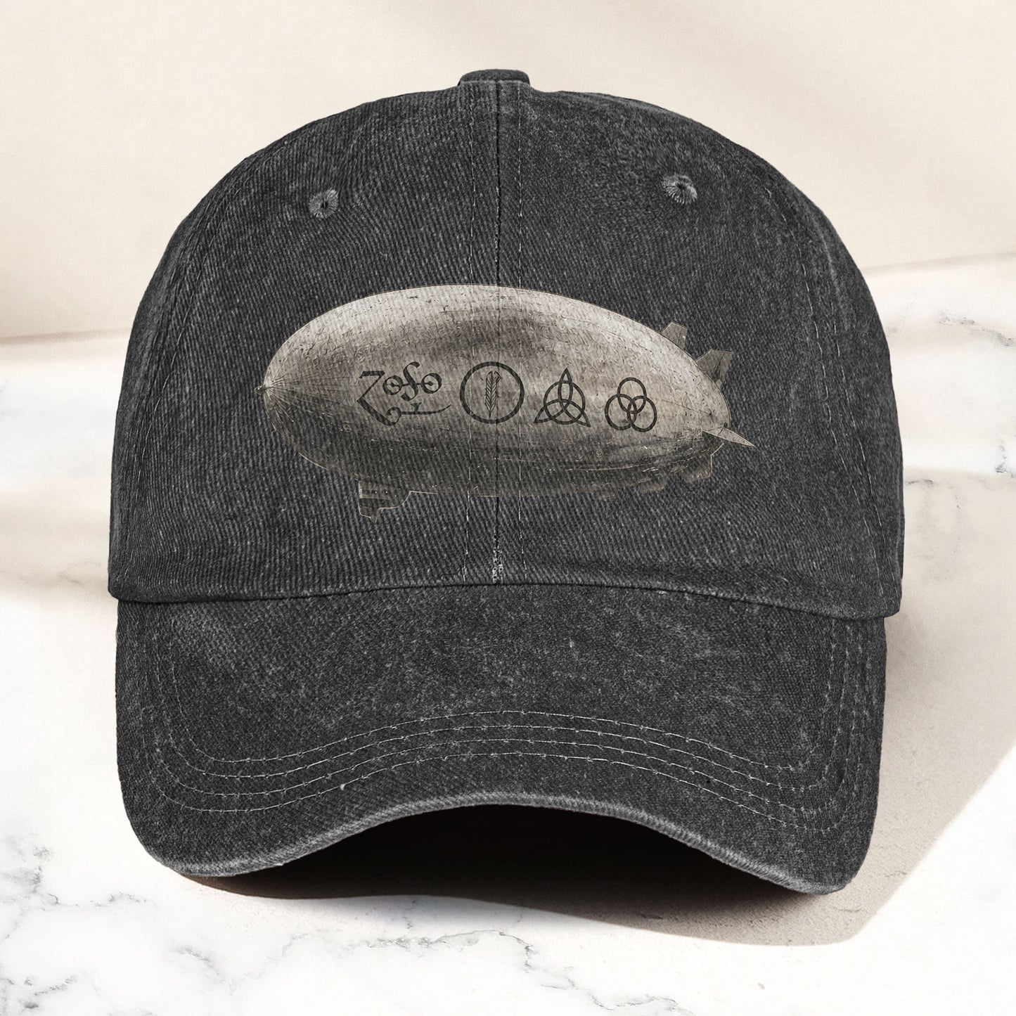 Led Zeppelin Zoso Four Symbols Airship Graphic Denim Cap – Retro Vintage Dad Cap Gift For Dad (With Box)