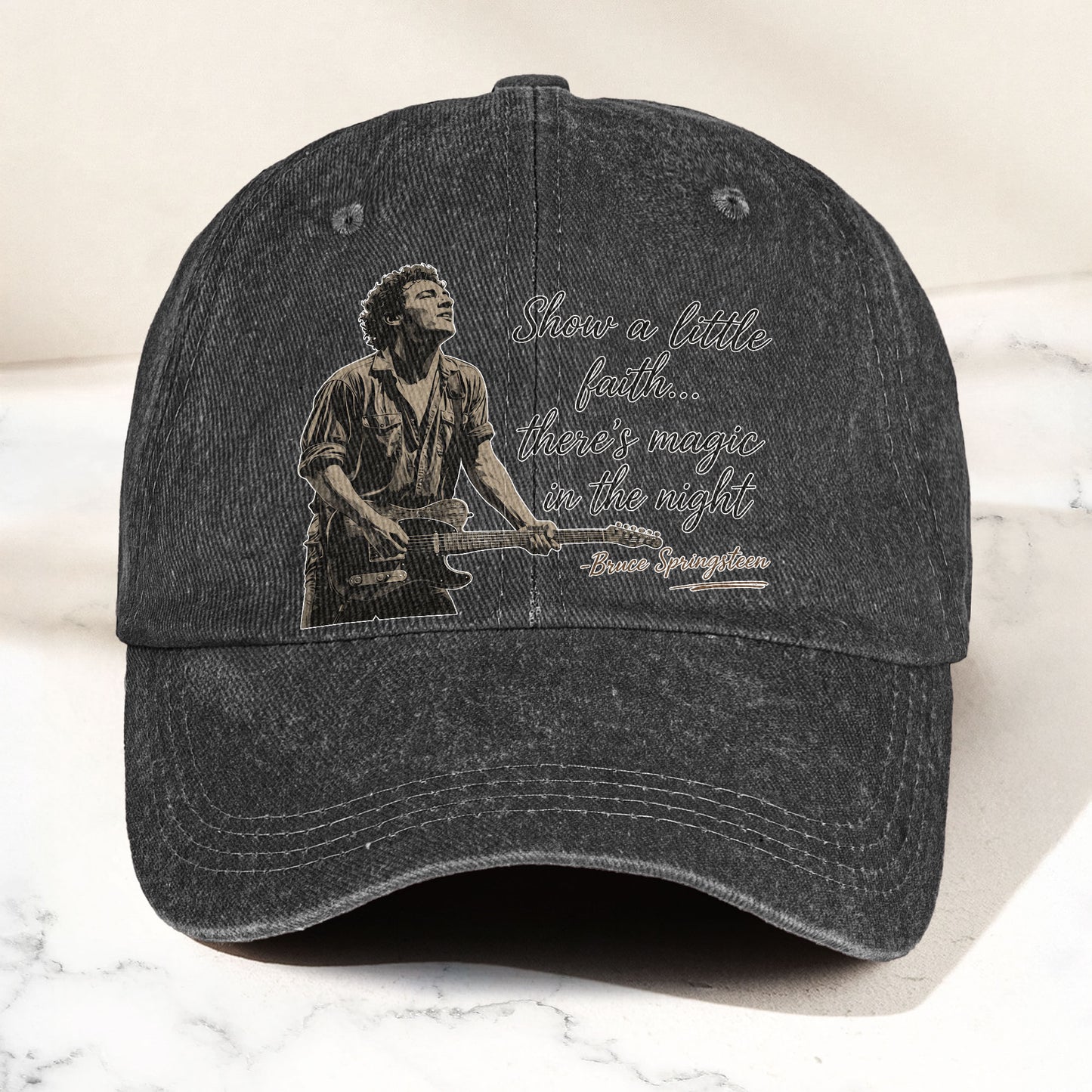 Bruce Springsteen Thunder Road Lyric Show A Little Faith Denim Cap – Retro Vintage Dad Cap Gift For Dad (With Box)