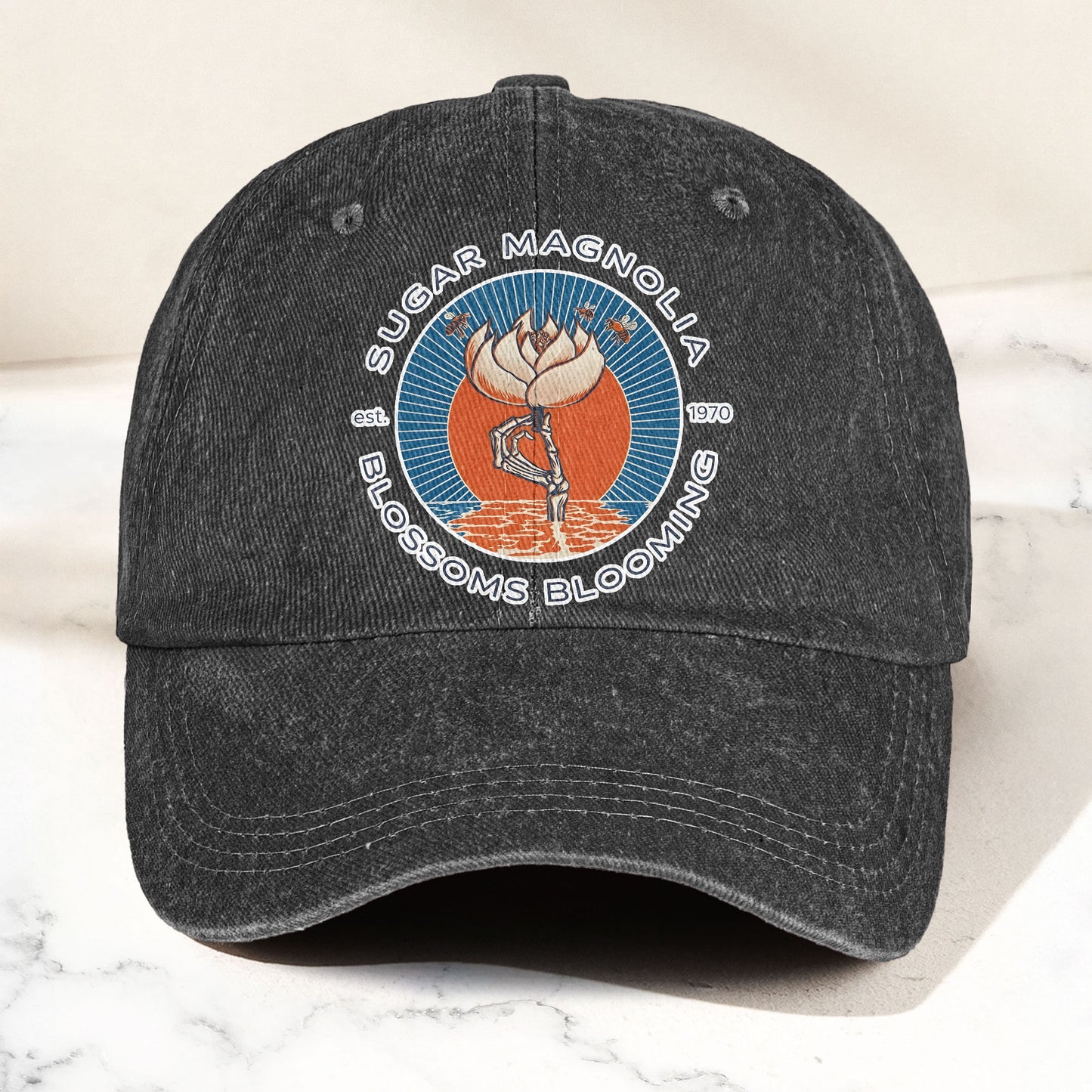 Grateful Dead Sugar Magnolia Blossoms Blooming Vintage Denim Cap – Retro Vintage Dad Cap Gift For Dad (With Box)