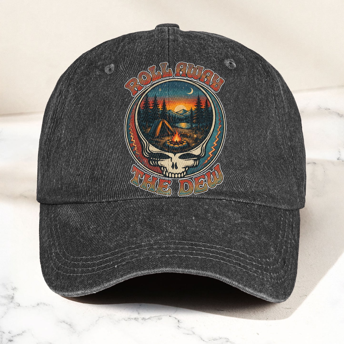 Grateful Dead Franklins Tower Roll Away The Dew Camping Denim Cap – Retro Vintage Dad Cap Gift For Dad (With Box)