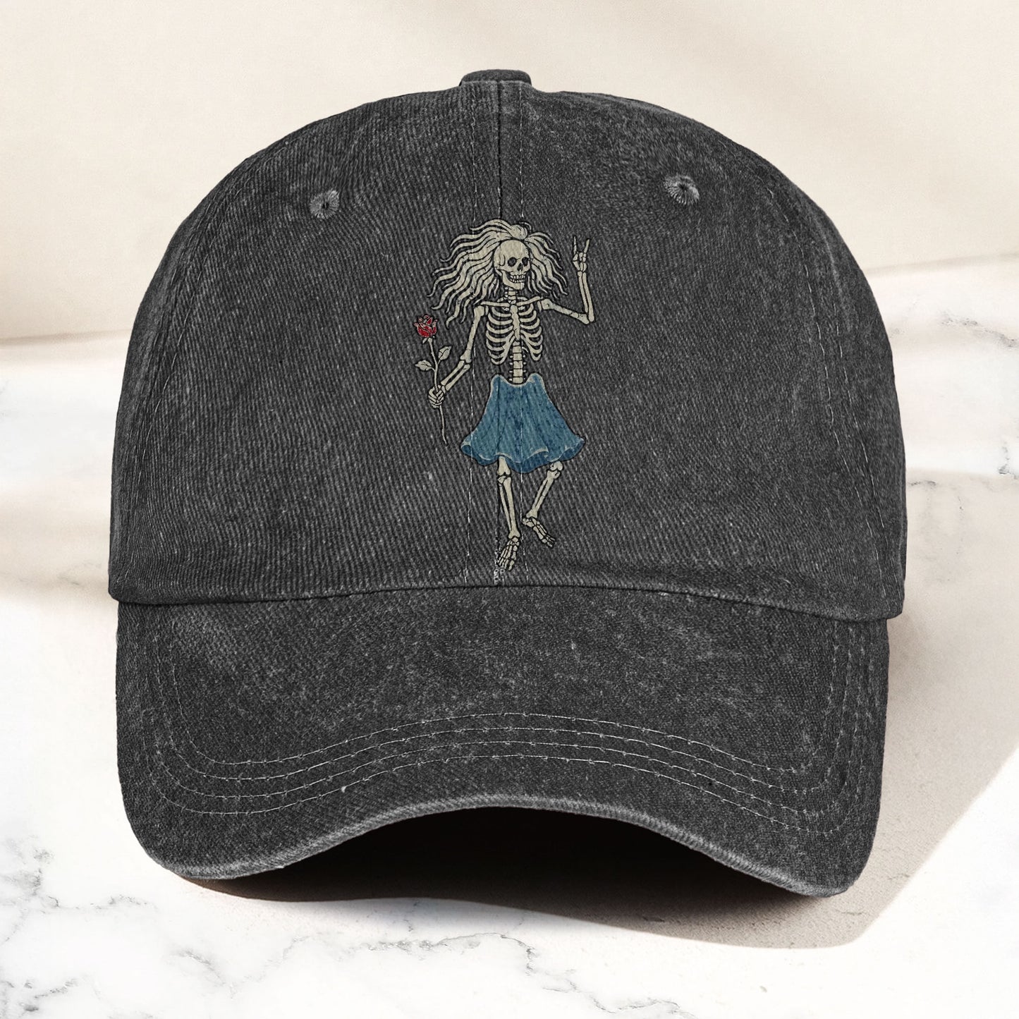 Grateful Dead Bertha Dancing Skeleton Rose Vintage Denim Cap – Retro Vintage Dad Cap Gift For Dad (With Box)