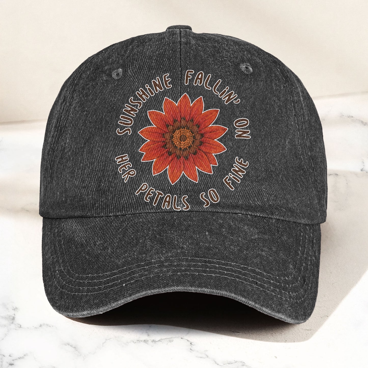 Grateful Dead Red Daisy Sunshine Fallin' On Her Petals So Fine Lyrics Music Merch Denim Cap – Retro Vintage Dad Cap Gift For Dad (With Box)