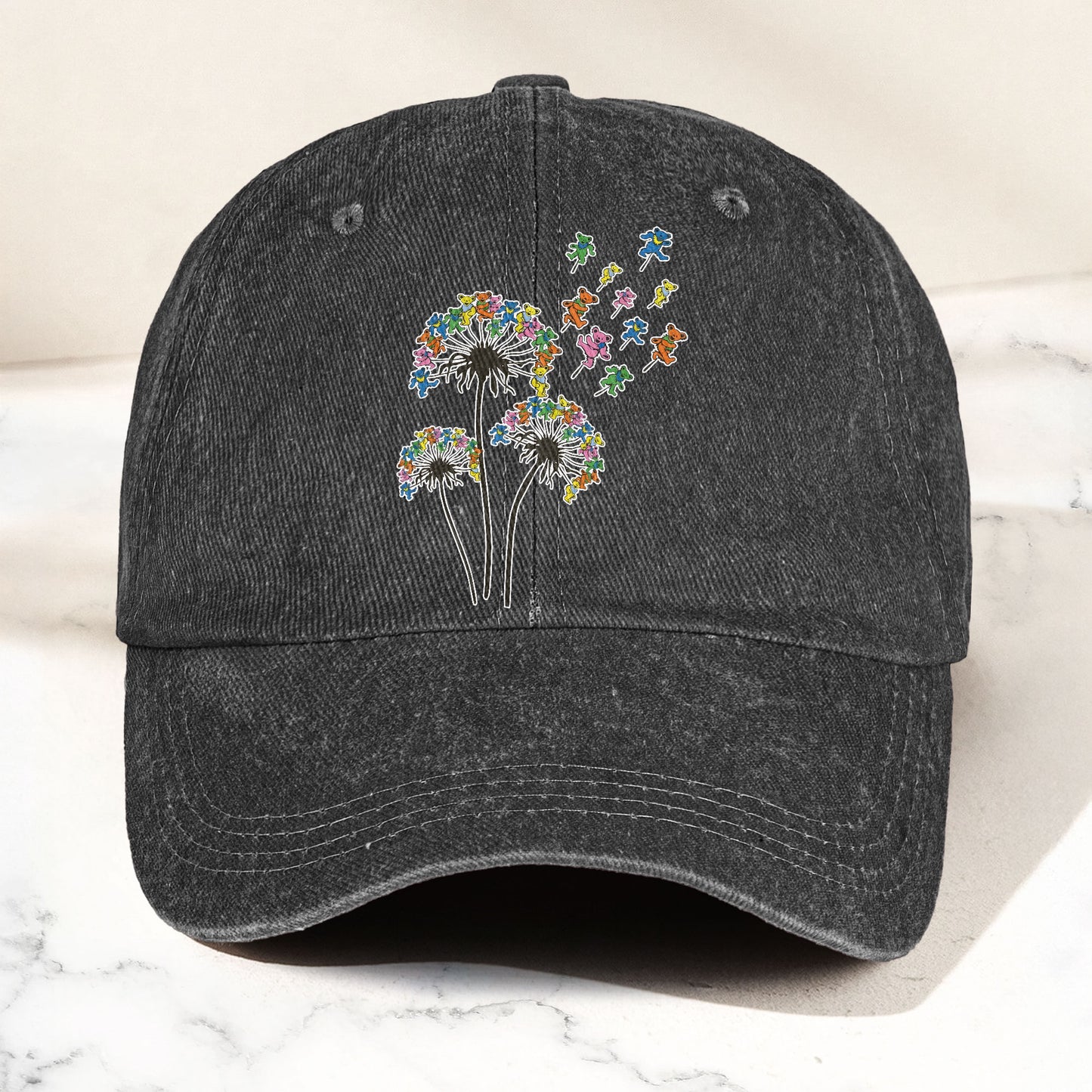 Grateful Dead Dancing Bears Dandelion Graphic Denim Cap – Retro Vintage Dad Cap Gift For Dad (With Box)
