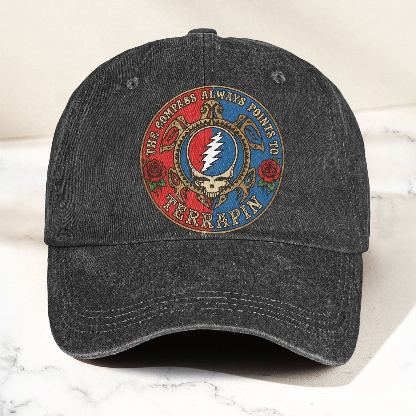 Grateful Dead Terrapin Station Compass Points Denim Cap – Retro Vintage Dad Cap Gift For Dad (With Box)