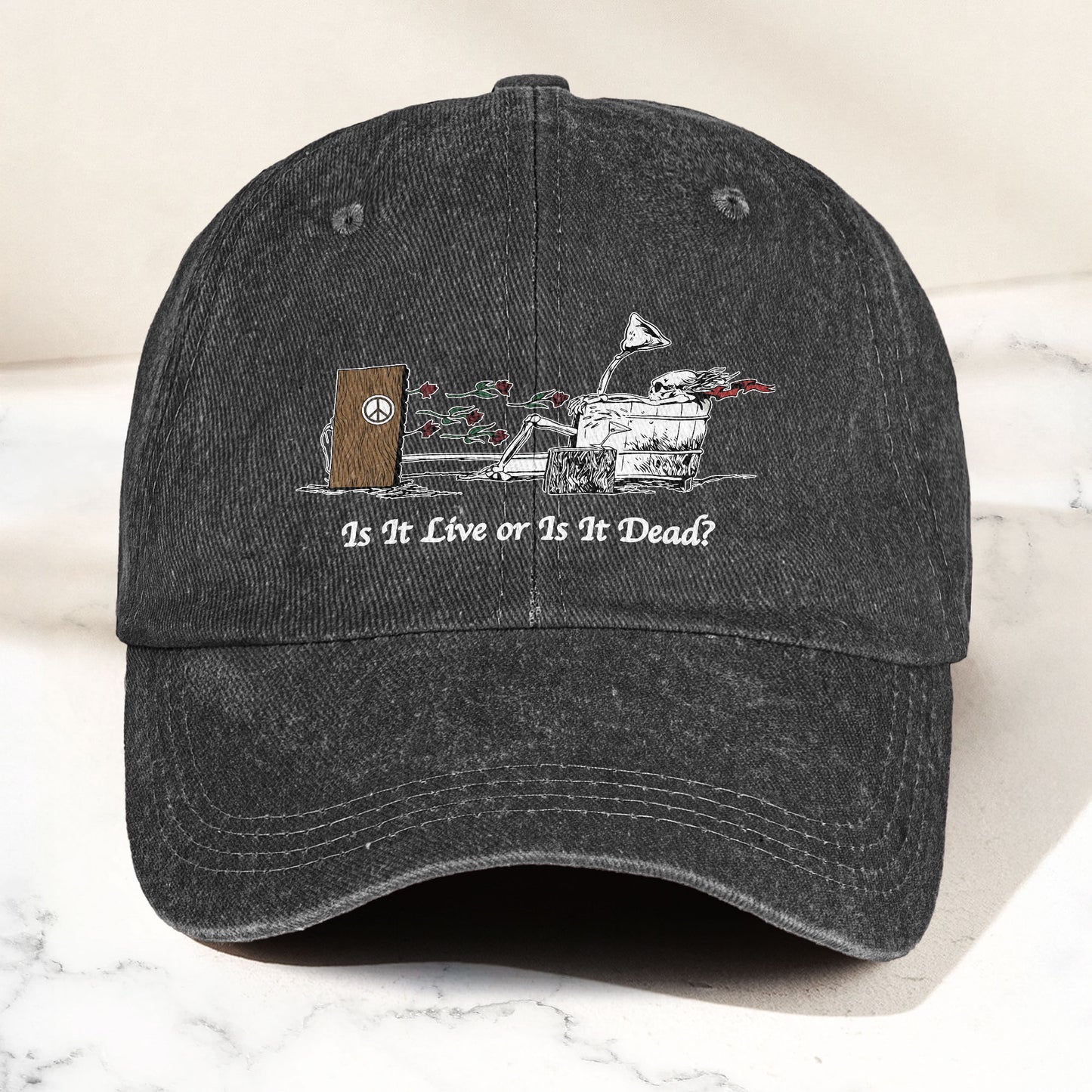 Grateful Dead Is It Live Or Is It Dead Music Merch Denim Cap – Retro Vintage Dad Cap Gift For Dad (With Box)