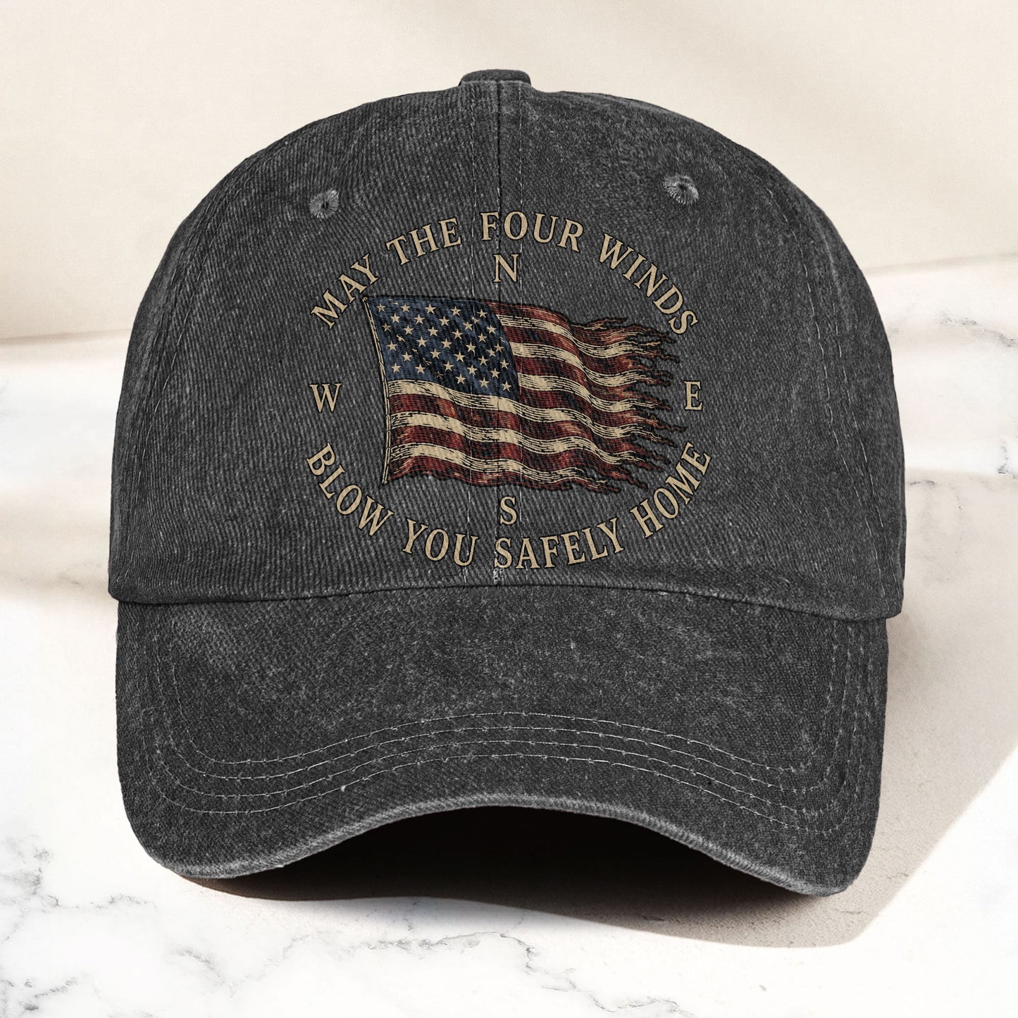 May The Four Winds Blow You Safely Home American Flag Denim Cap – Retro Vintage Dad Cap Gift For Dad (With Box)