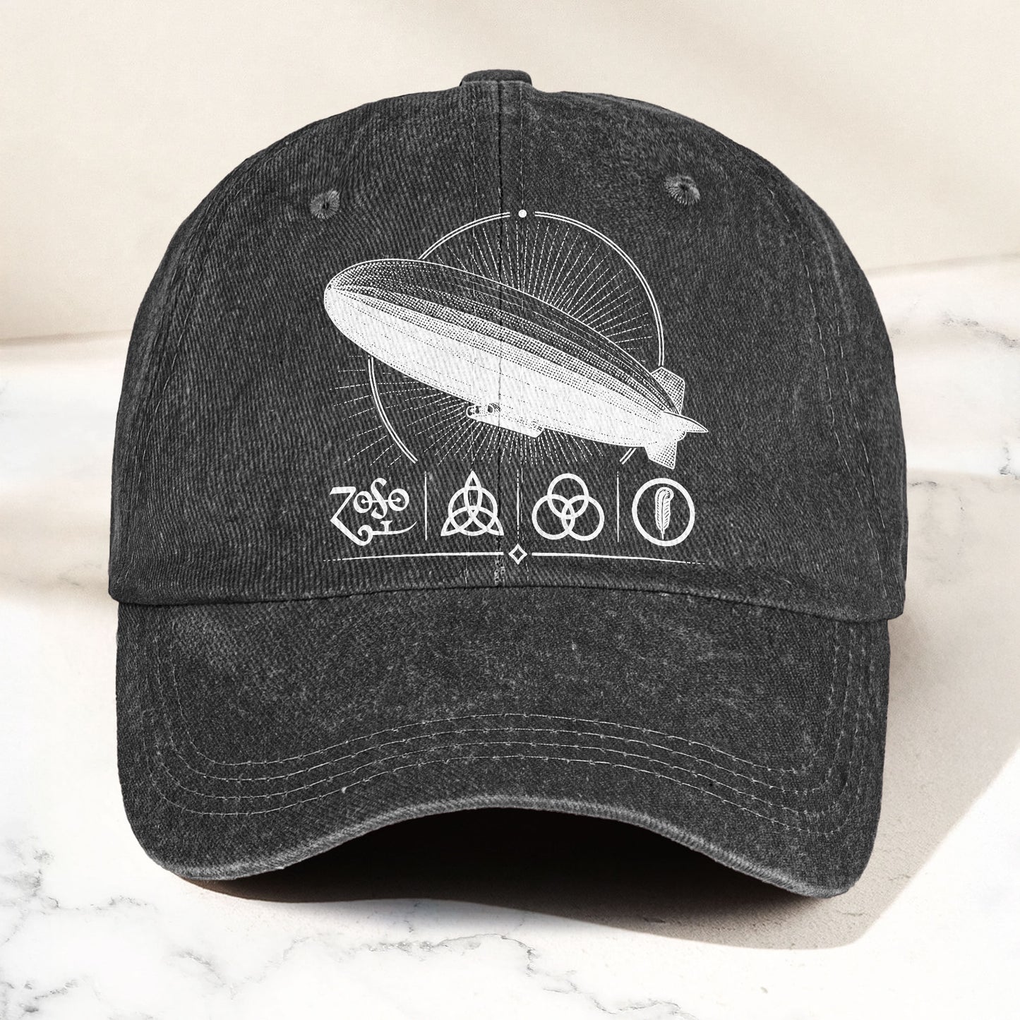 Led Zeppelin Zoso Four Symbols Airship Graphic Music Merch Denim Cap – Retro Vintage Dad Cap Gift For Dad (With Box)