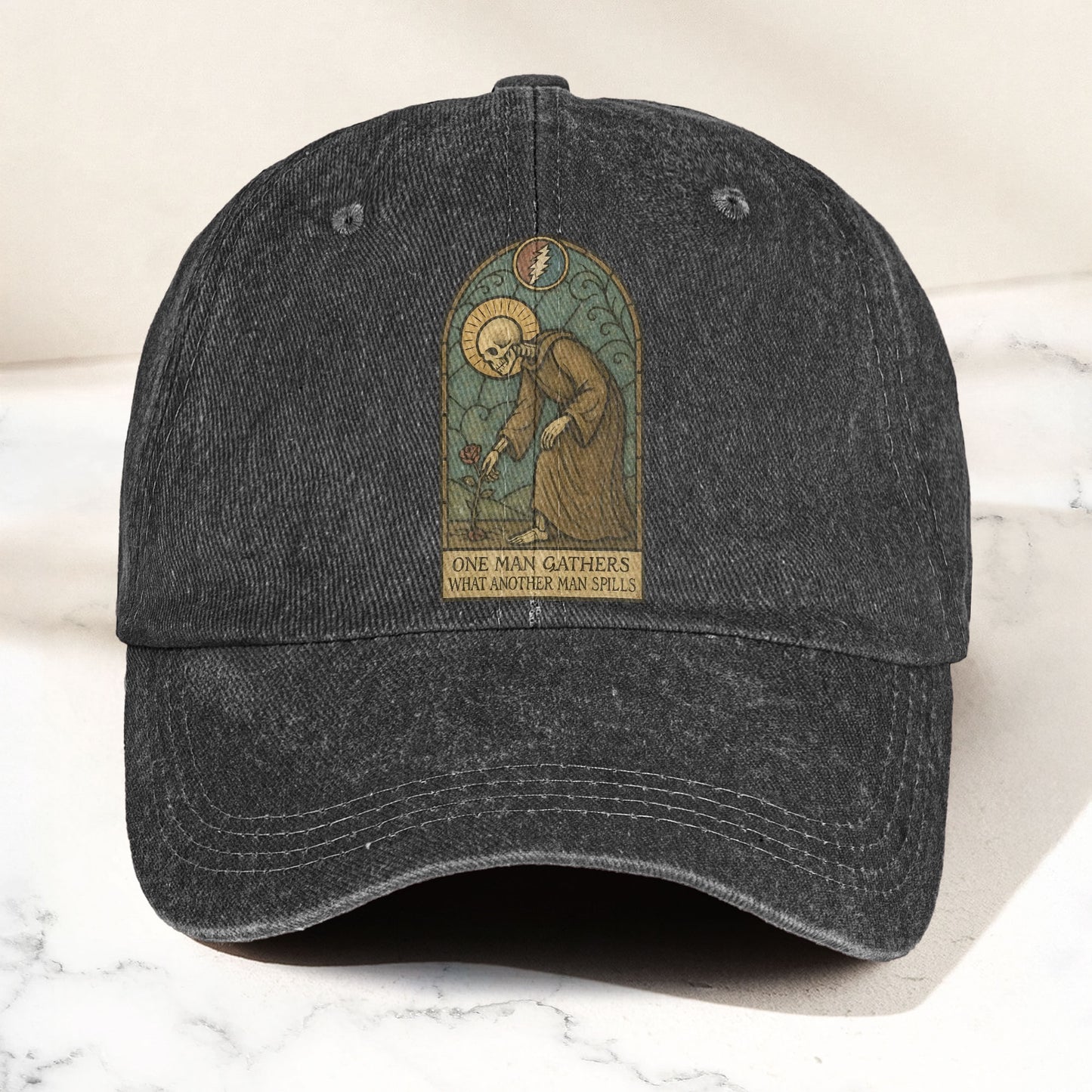 Grateful Dead St Stephen One Man Gathers Lyrics Stained Glass Denim Cap – Retro Vintage Dad Cap Gift For Dad (With Box)