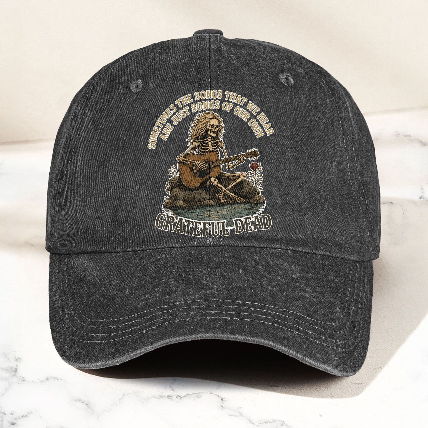Grateful Dead Eyes Of The World Lyrics Skeleton Denim Cap – Retro Vintage Dad Cap Gift For Dad (With Box)