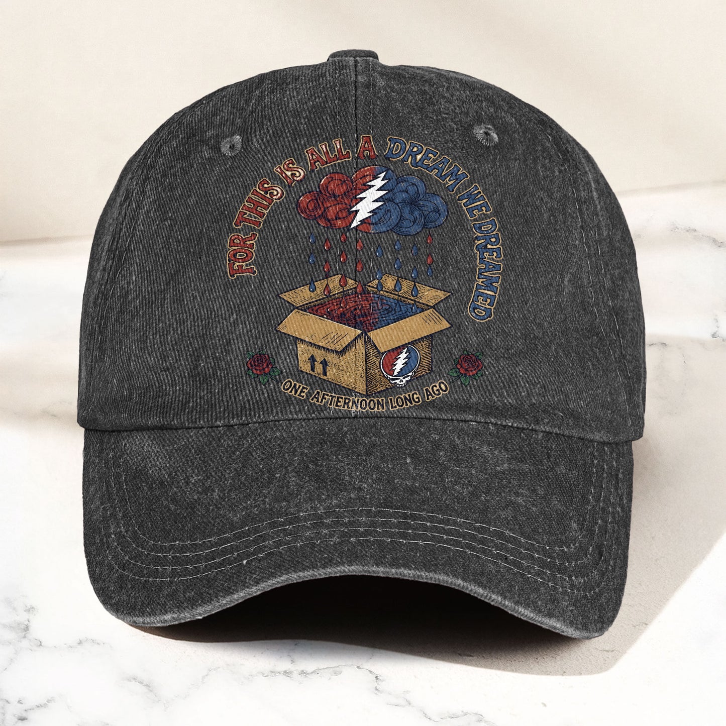 Grateful Dead Box Of Rain Dream We Dreamed Music Merch Denim Cap – Retro Vintage Dad Cap Gift For Dad (With Box)