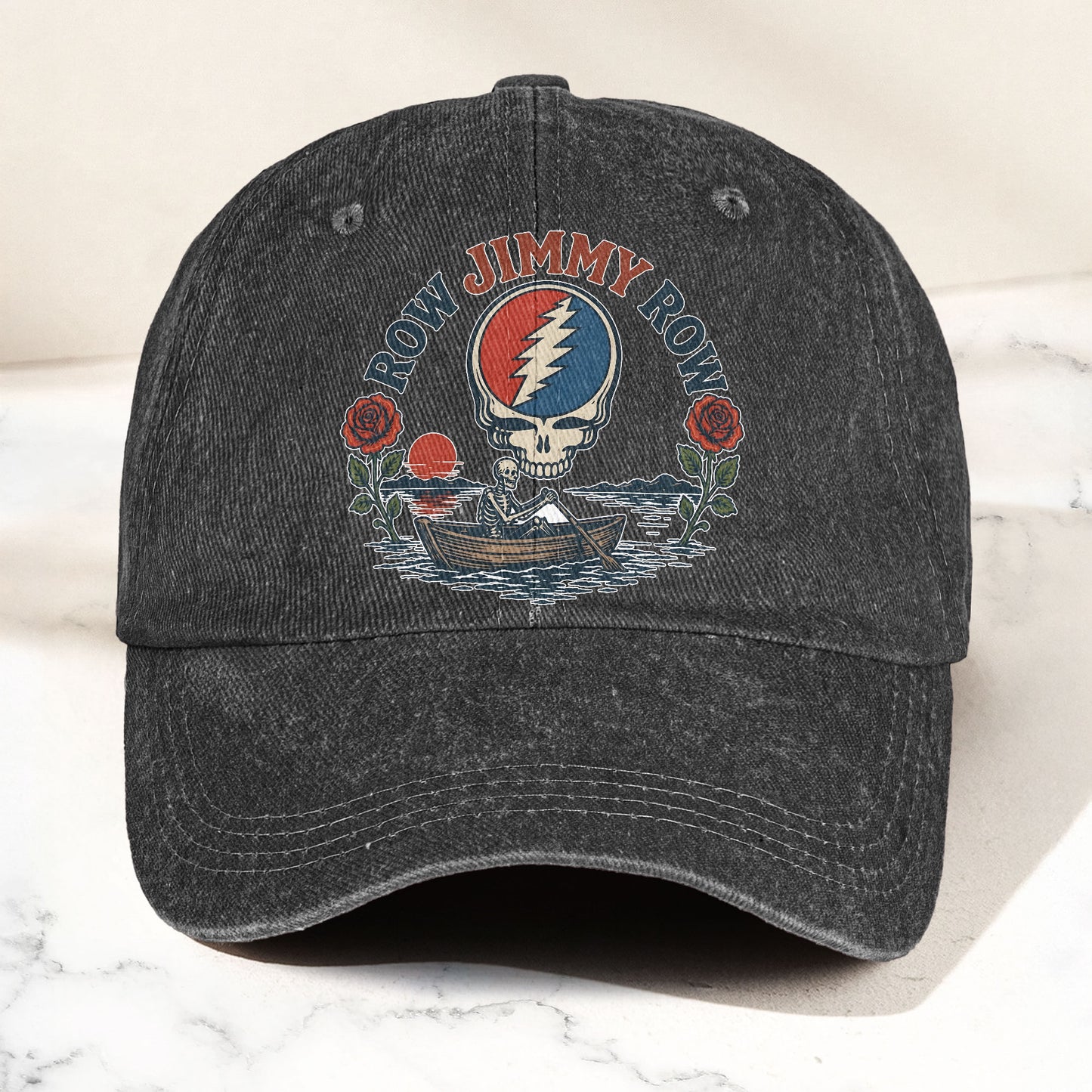 Grateful Dead Row Jimmy Row Steal Your Face Denim Cap – Retro Vintage Dad Cap Gift For Dad (With Box)