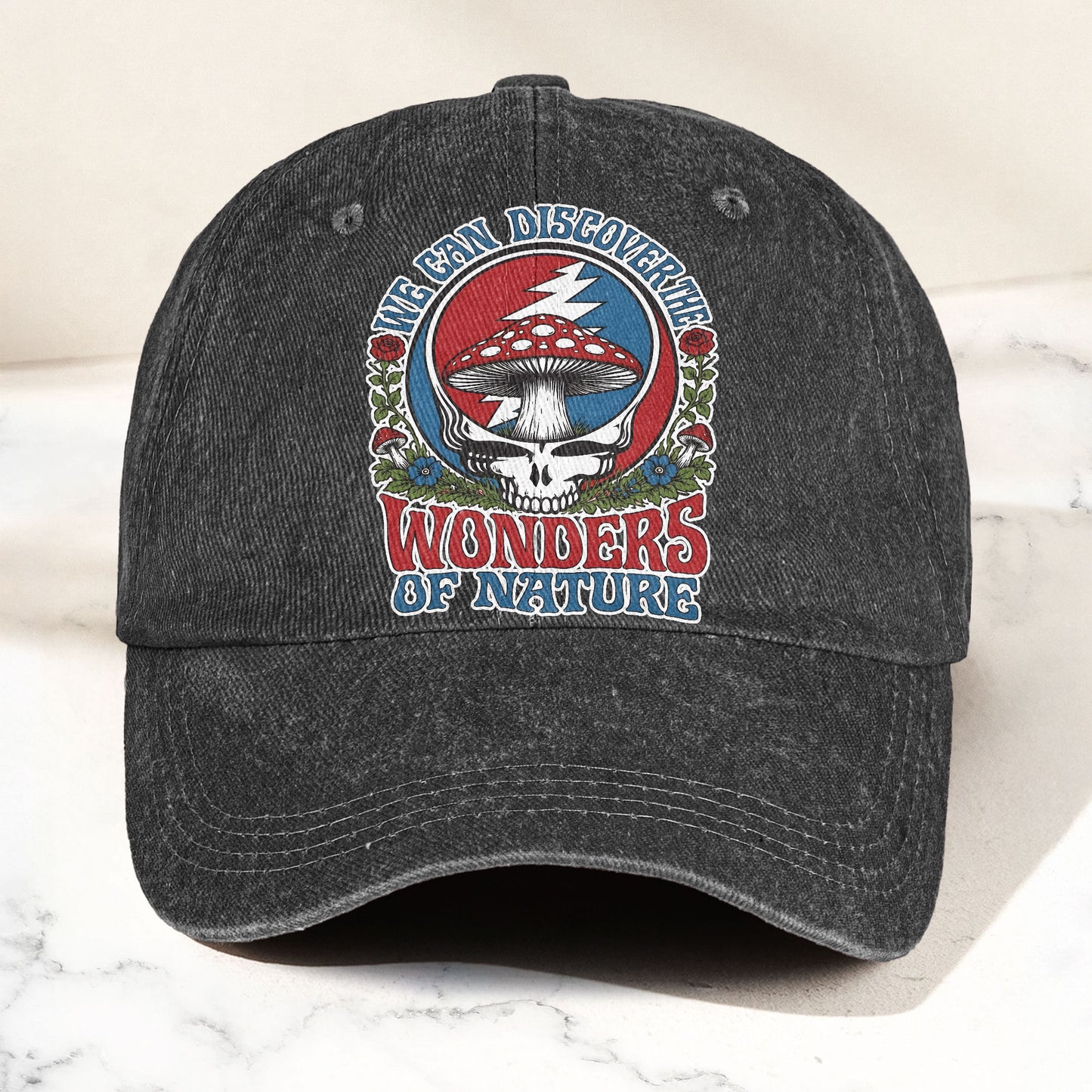 Grateful Dead Wonders Of Nature Mushroom Steal Your Face Denim Cap – Retro Vintage Dad Cap Gift For Dad (With Box)