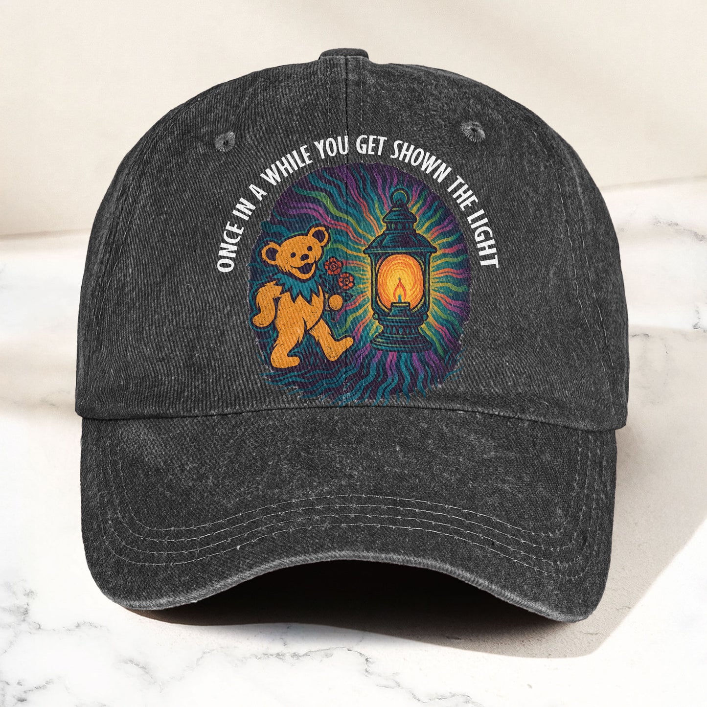Grateful Dead Scarlet Begonias Shown The Light Dancing Bear Denim Cap – Retro Vintage Dad Cap Gift For Dad (With Box)