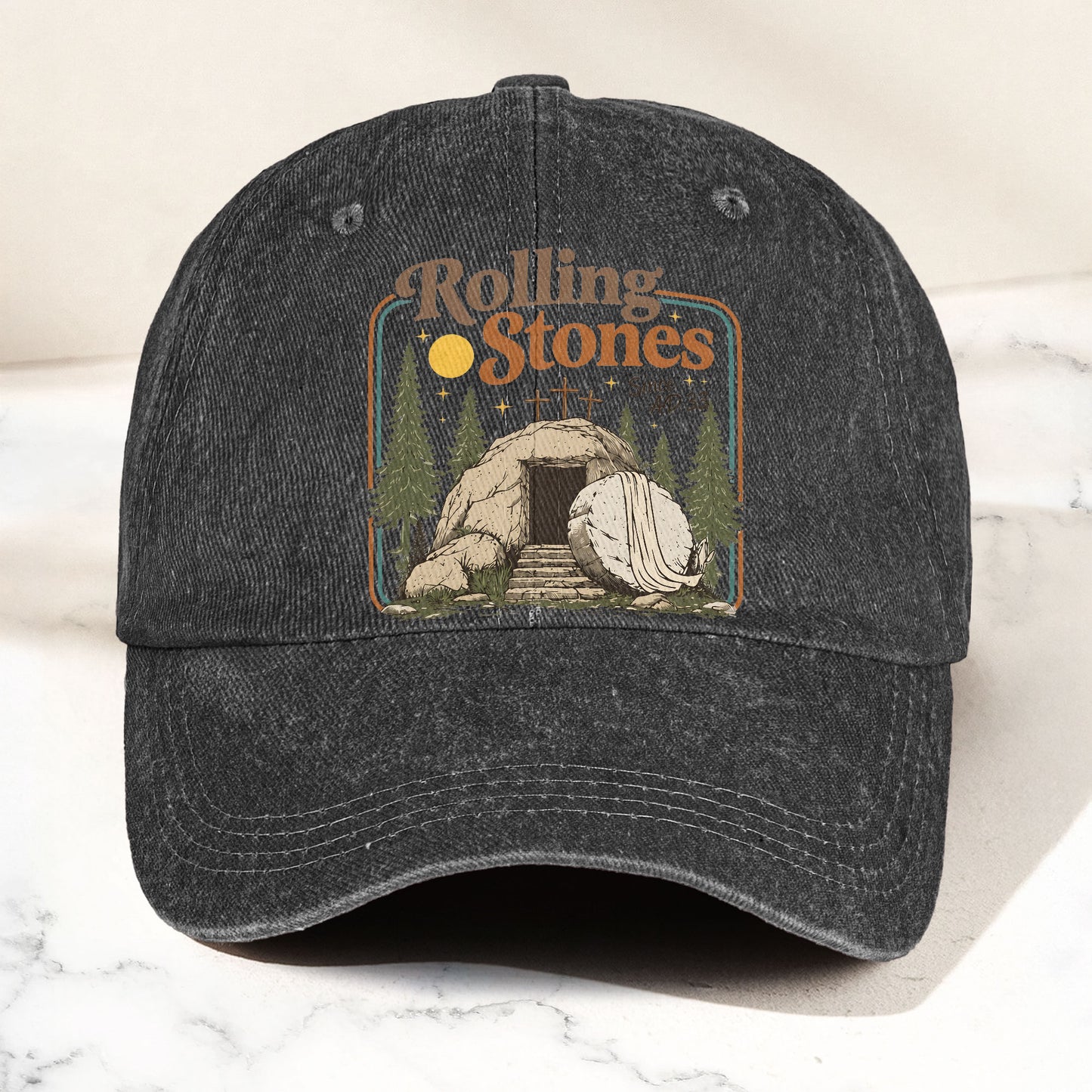 The Rolling Stones Christian Parody Empty Tomb Music Merch Denim Cap – Retro Vintage Dad Cap Gift For Dad (With Box)