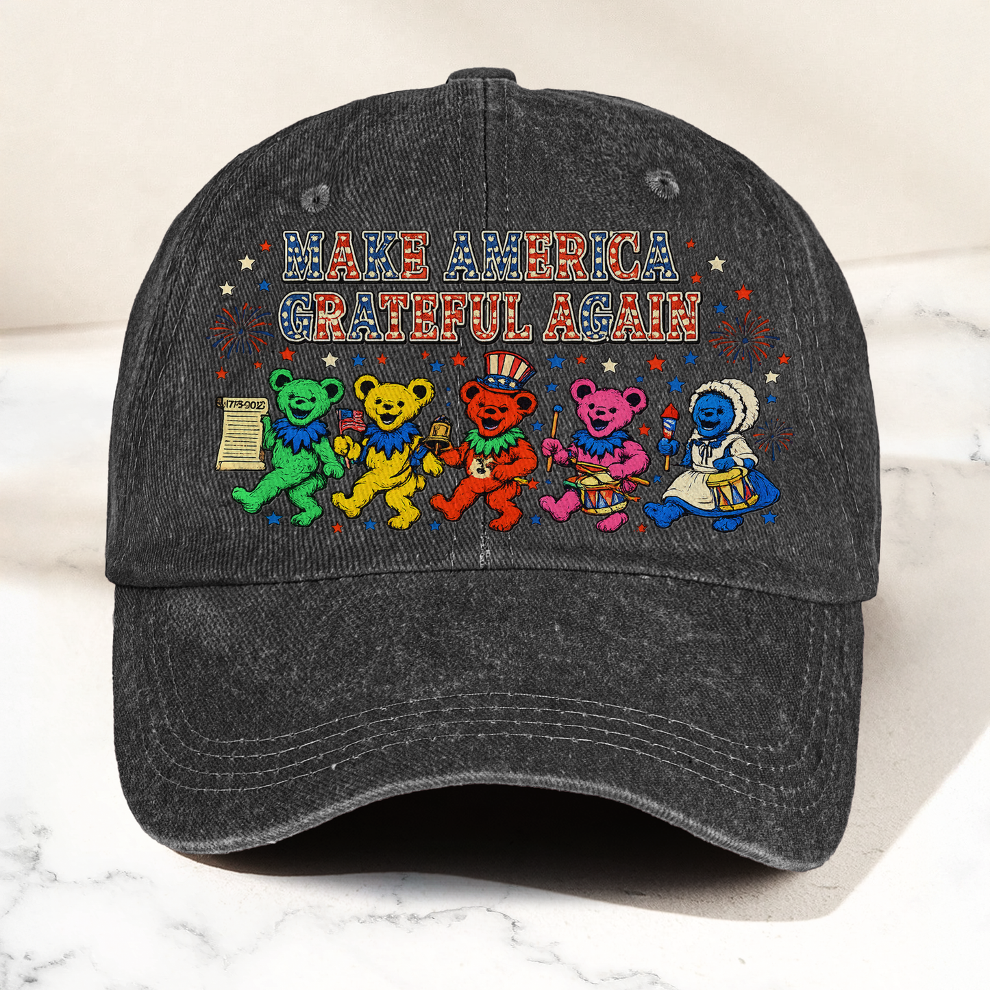 Grateful Dead Make America Grateful Again Dancing Bears Patriotic Denim Cap – Retro Vintage Dad Cap Gift For Dad (With Box)