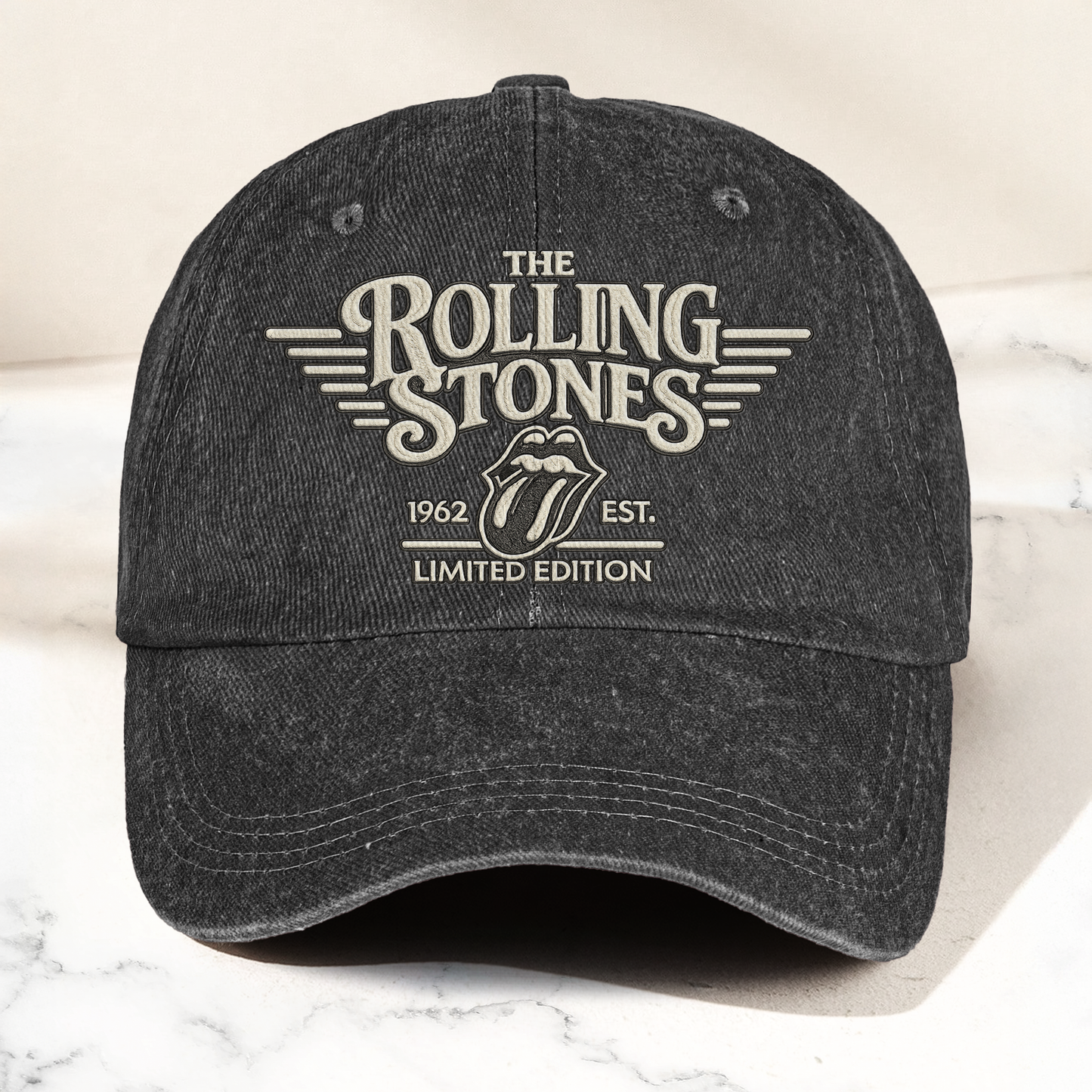 The Rolling Stones Tongue Logo Est 1962 Denim Cap – Retro Vintage Dad Cap Gift For Dad (With Box)