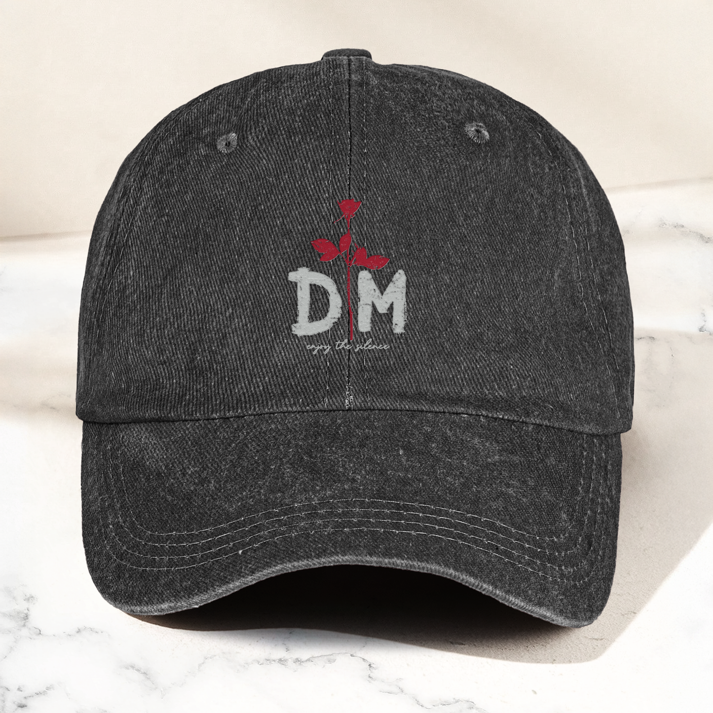 DM Rose Denim Cap – Minimalist Depeche Mode Inspired Dad Hat (With Box)