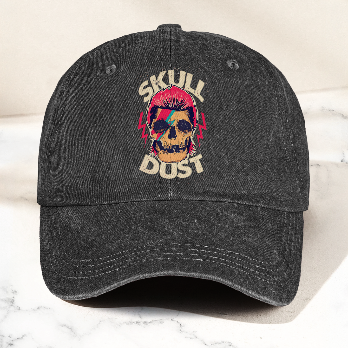 David Bowie Skull Ziggy Stardust Denim Cap – Retro Punk Rock Music Fan Cap Gift For Dad (With Box)