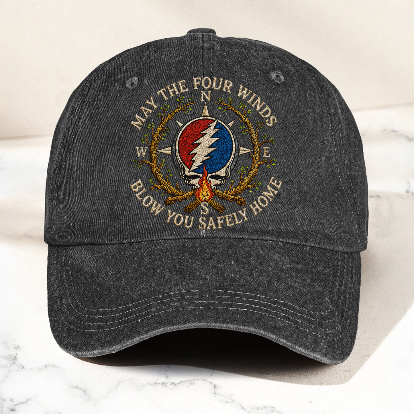Grateful Dead May The Four Winds Blow You Safely Home Vintage Dad Hat – Deadhead Camping Cap Gift