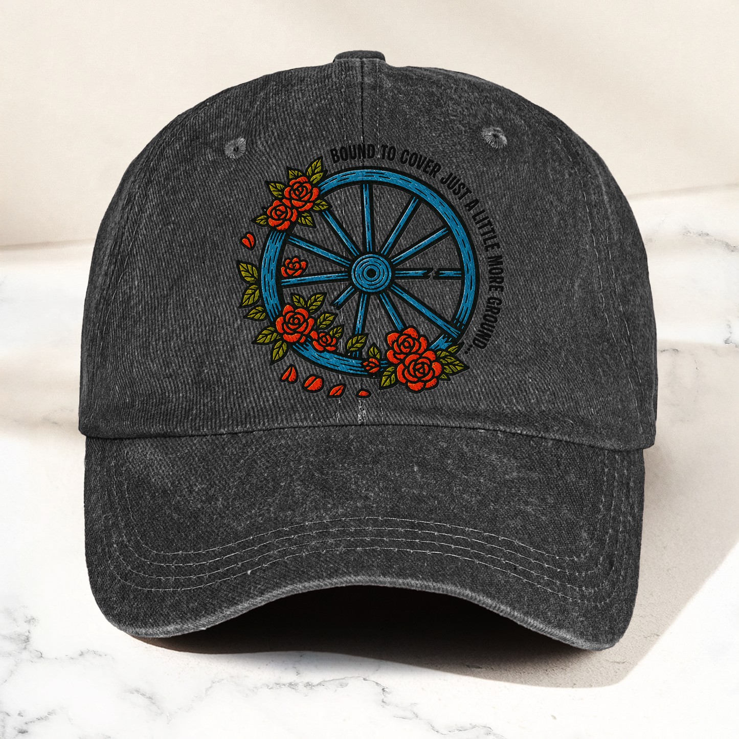 Grateful Dead Bound To Cover Just A Little More Ground Wheel Roses Denim Cap – Retro Vintage Dad Cap Gift For Dad (With Box)