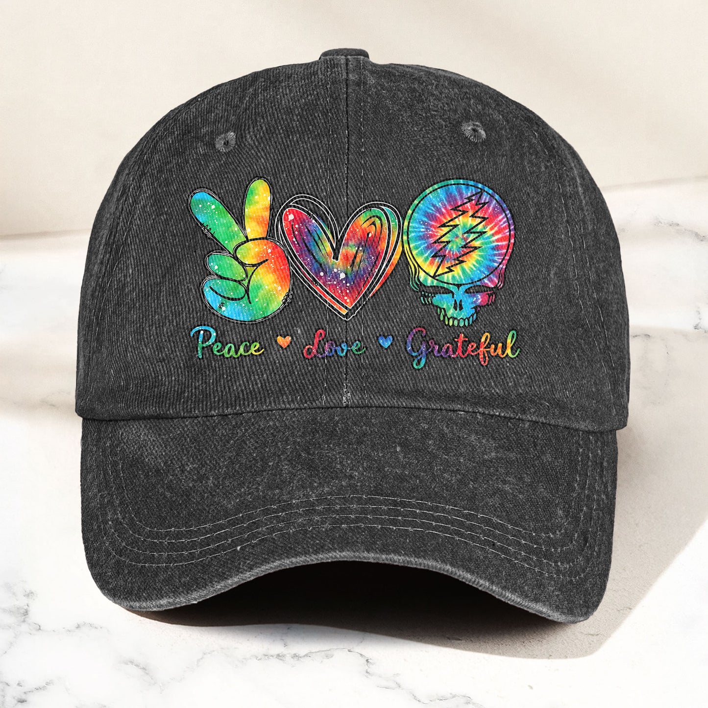 Peace Love Grateful Denim Cap – Retro Grateful Dead Merch Gift for Dad (With Box)