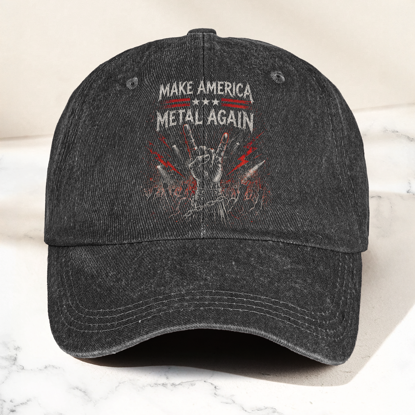 Make America Metal Again Denim Cap – Heavy Metal Emo Dad Cap Gift For Dad (With Box)