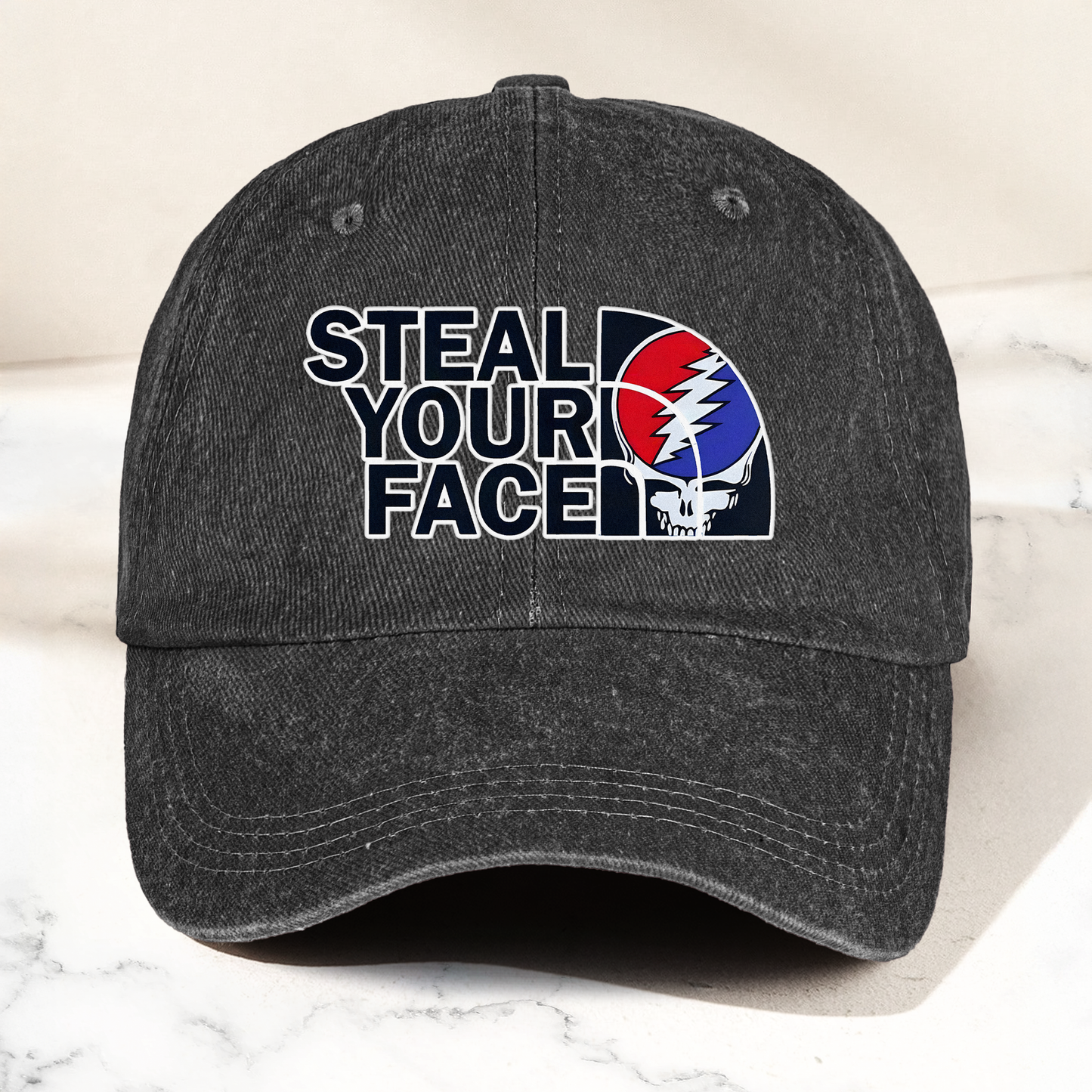 Steal Your Face Denim Cap – Retro Grateful Dead Skull Dad Hat (With Box)