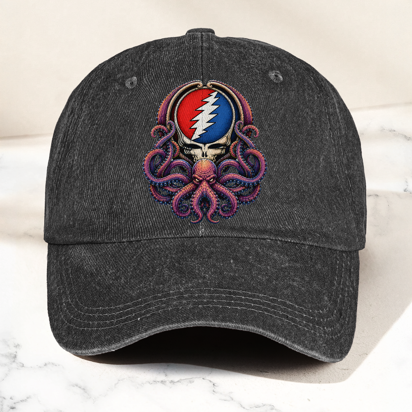 Grateful Dead Octopus Kraken Steal Your Face Lightning Skull Denim Cap – Retro Vintage Dad Cap Gift For Dad (With Box)