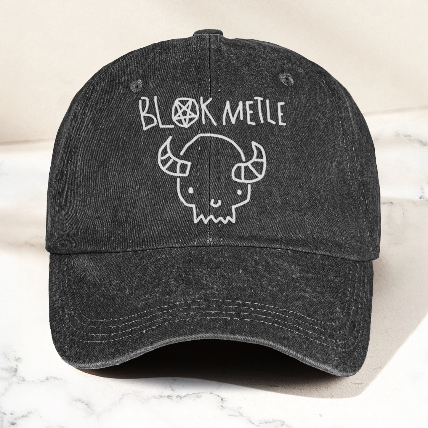 Death Metal Skull Blak Metle Denim Cap – Heavy Metal Emo Dad Cap Gift For Dad (With Box)