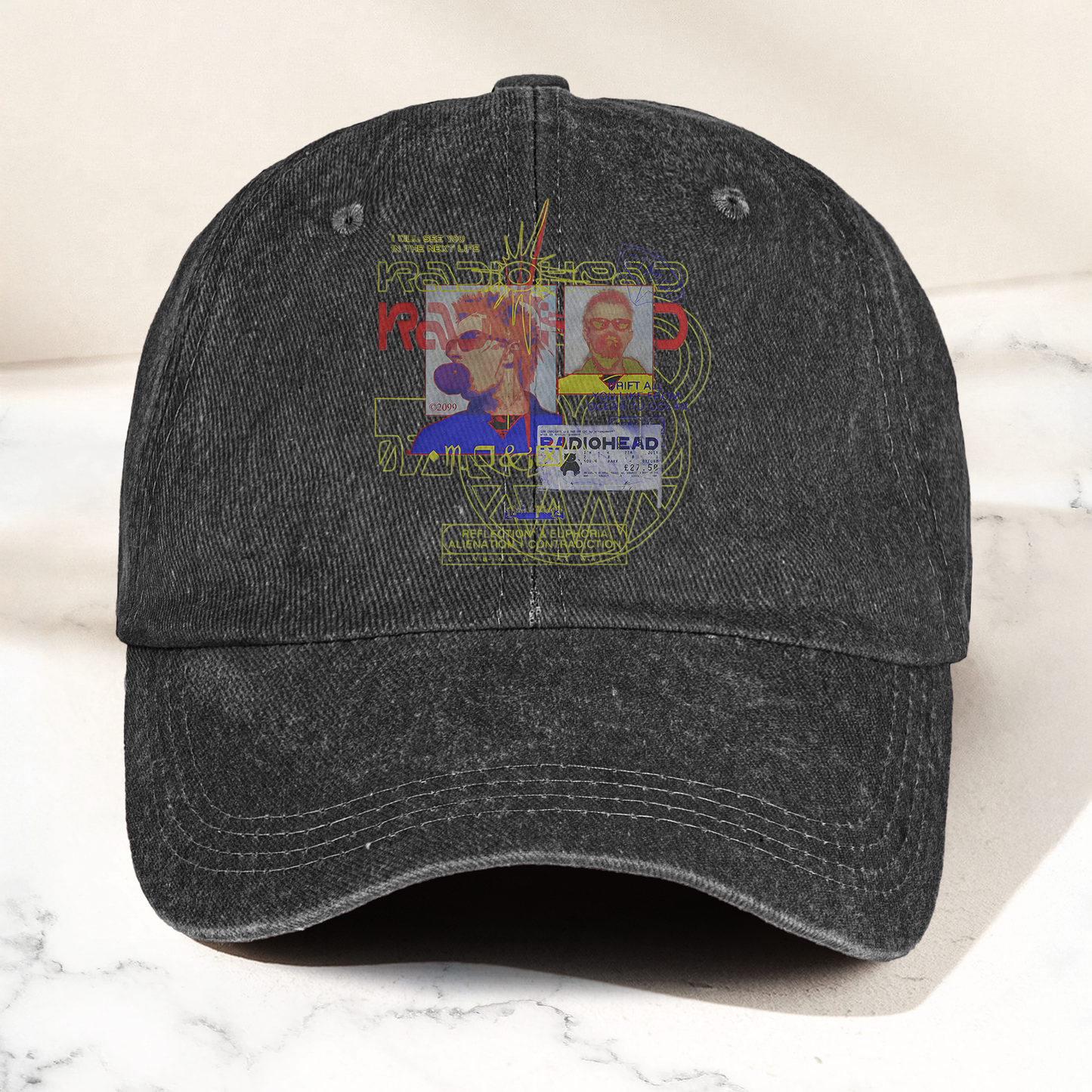 Radiohead 90s Rock Band Graphic Denim Cap – Retro Music Fan Cap Gift For Dad (With Box)