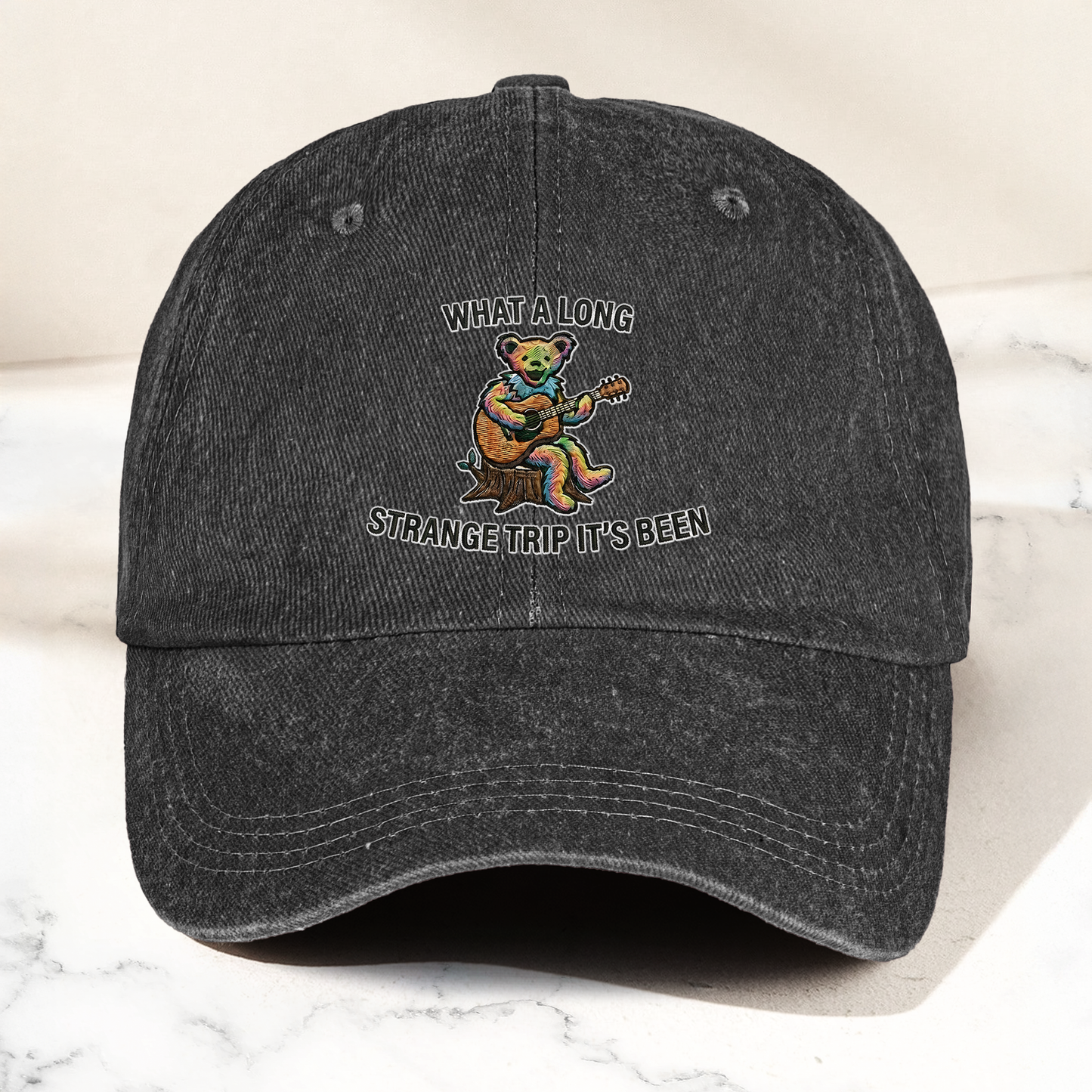 What A Long Strange Trip It’s Been Denim Cap – Psychedelic Bear Retro Dad Hat (With Box)