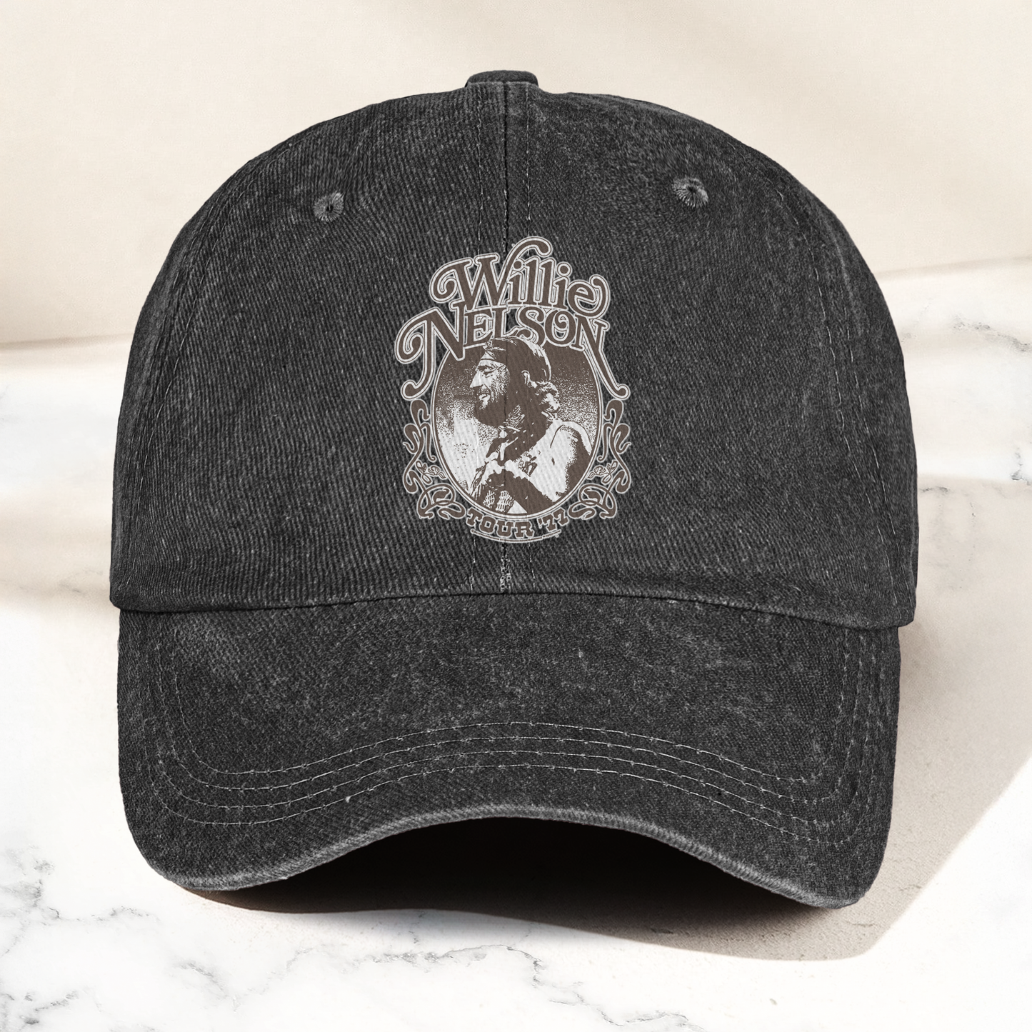 Willie Nelson Portrait Denim Cap – Retro Music Willie Nelson Cap Gift For Dad (With Box)