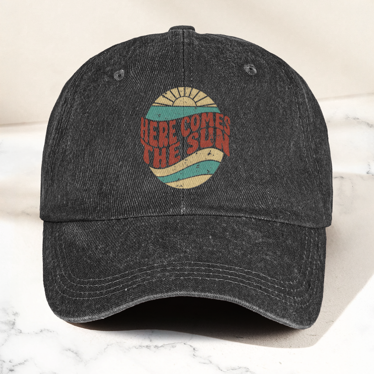 Groovy Here Comes The Sun Denim Cap – Retro The Beatles Merch Gift for Dad (With Box)