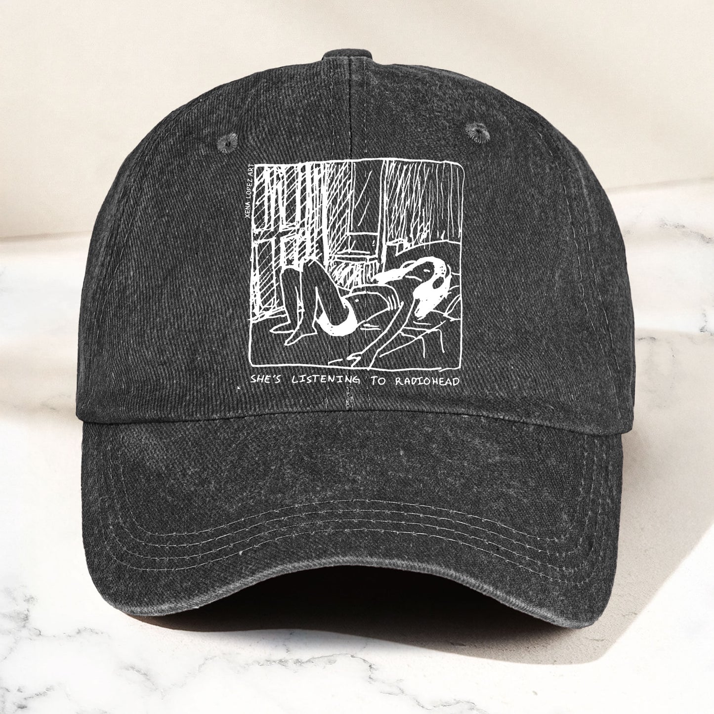 She's Listening to Radiohead Denim Cap – Retro Radiohead Tribute Merch Dad Hat (With Box)